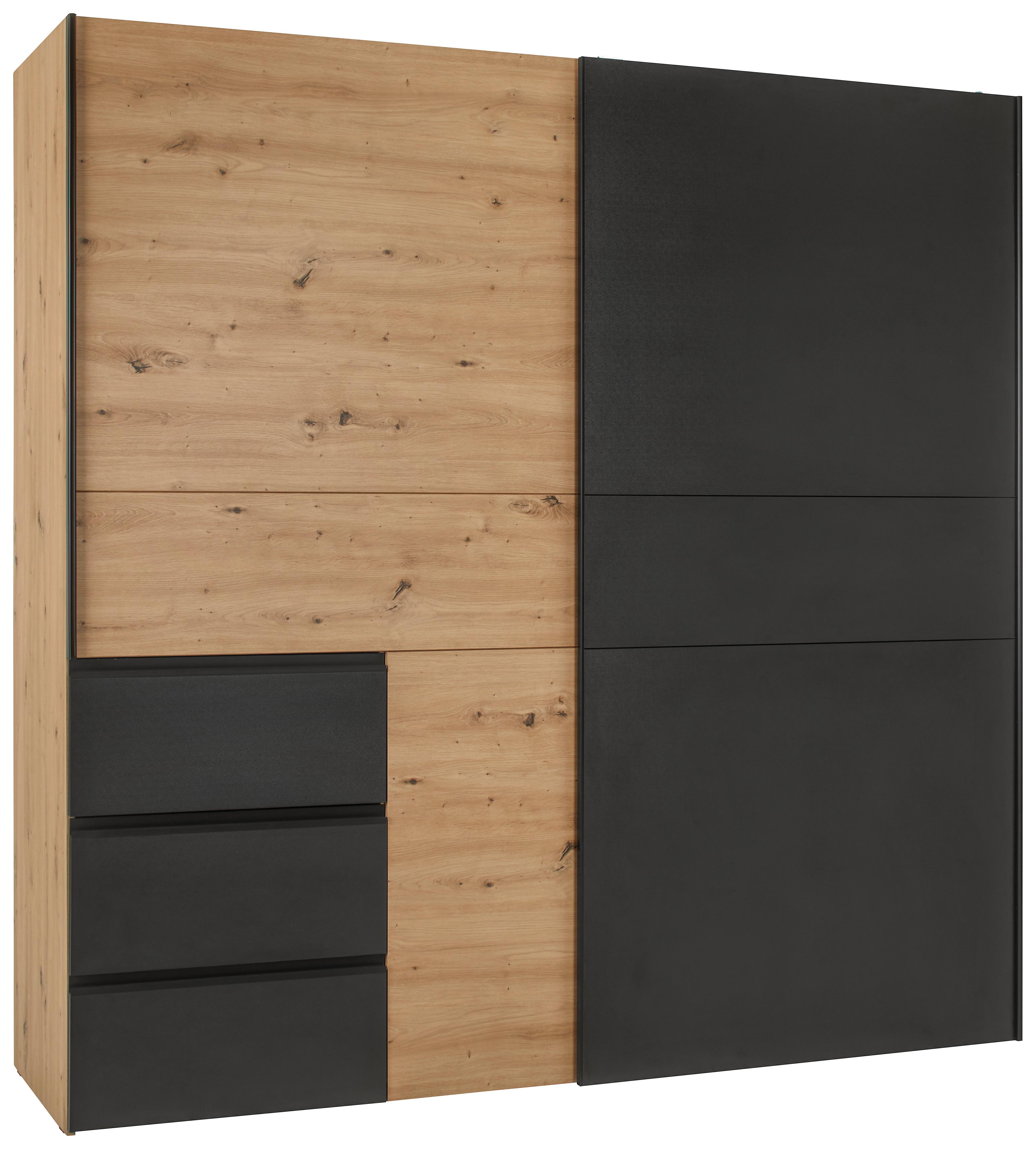Schwebetürenschrank Racer Schwarz ca. 200,1x200,5x61,2cm - Eichefarben/Schwarz, KONVENTIONELL, Holzwerkstoff/Kunststoff (200,1/200,5/61,2cm) - Mömax