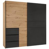 Schwebetürenschrank In Eichefarben/schwarz - Eichefarben/Schwarz, Konventionell, Holzwerkstoff/Kunststoff (200/20/61cm) - Mömax