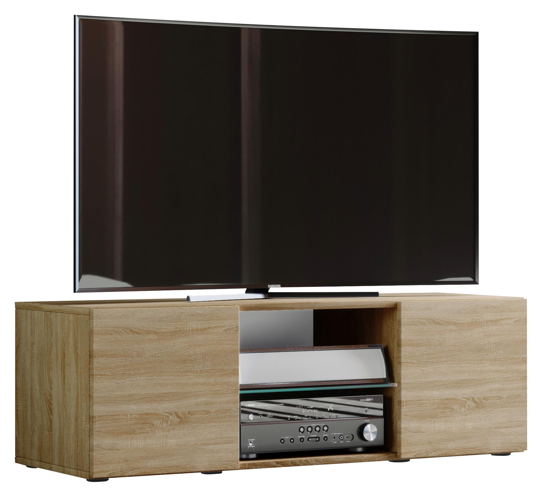 TV-Element Lowina 115 Sonoma Eiche - Eichefarben/Schwarz, KONVENTIONELL, Glas/Holzwerkstoff (115/40/36cm) - MID.YOU
