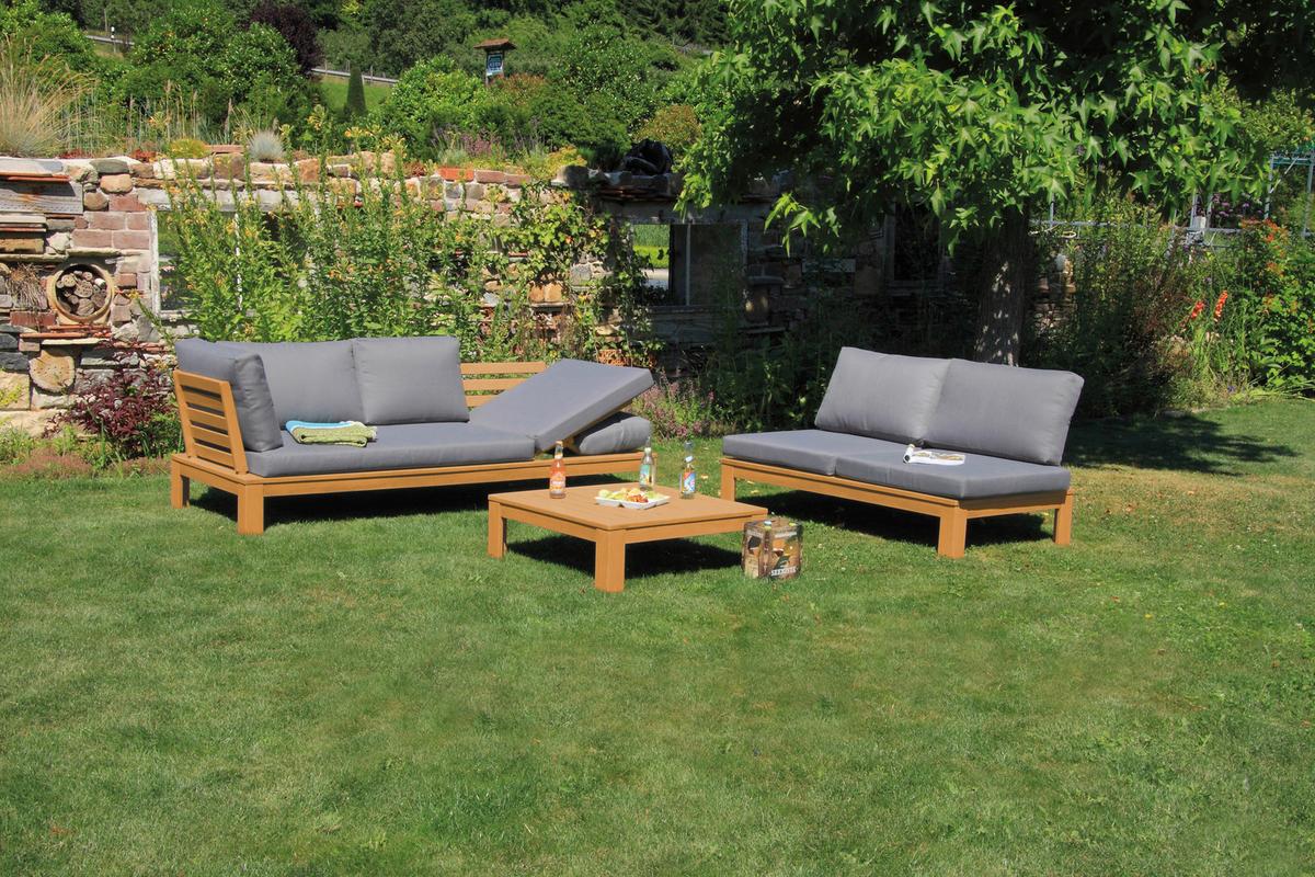 Loungegarnitur "Granada", Akazie massiv mit Kissen - Grau/Akaziefarben, Basics, Holz/Textil (221/65/85cm) - Acamp
