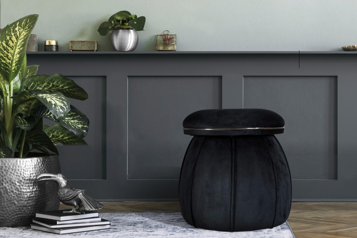 HOCKER CORIN 125 - Graphitfarben/Schwarz, Design, Textil (51,5/55cm) - Kayoom