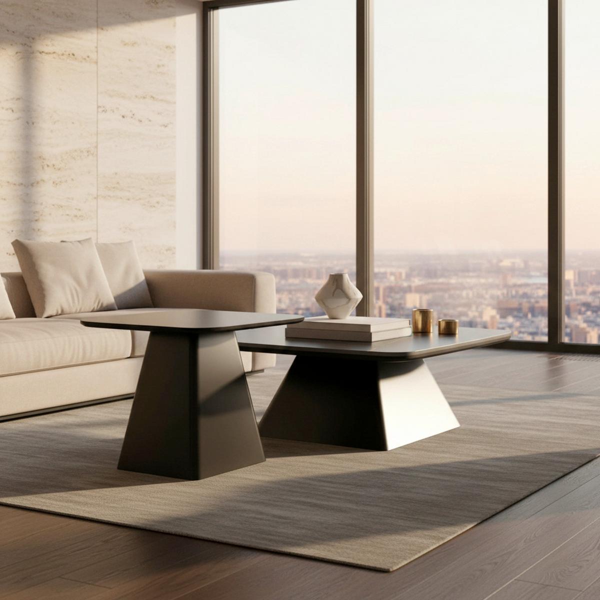 Couchtisch Thiago Schwarz MDF/Stein 2-er Set - Schwarz, MODERN, Holzwerkstoff/Stein (55/34/55/34/32/46cm) - Bessagi Home