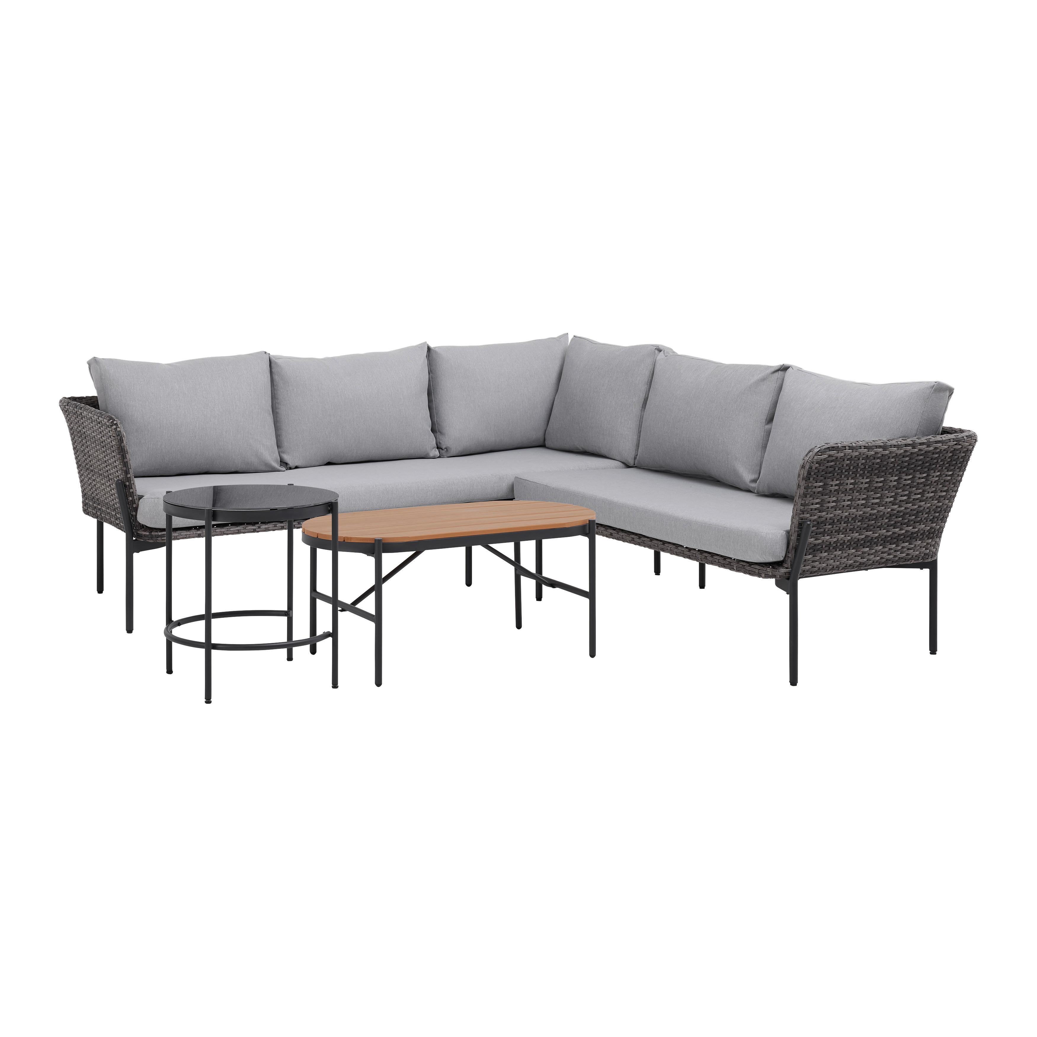 Kerti Garnitúra Zophia - fekete/natúr, Modern, műanyag/Üveg (294/68/77cm) - Bessagi Garden