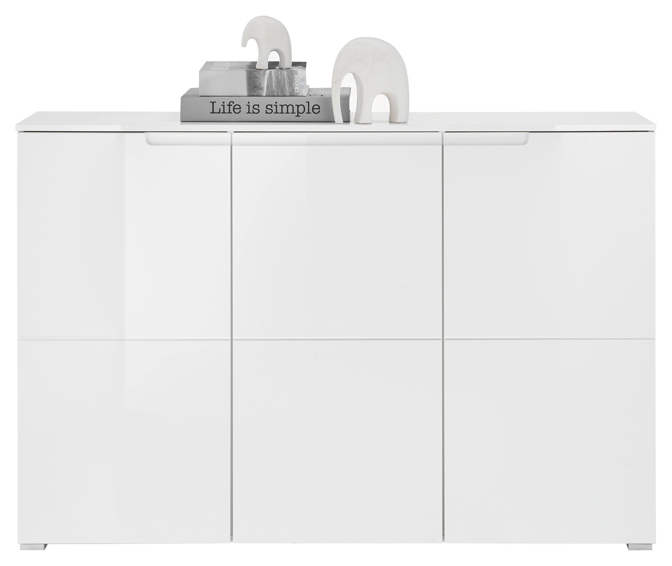 SZAFKA NA BUTY SPICE - biały wysoki połysk/kolor srebrny, Konventionell, materiał drewnopochodny/tworzywo sztuczne (150/100/37cm) - MID.YOU