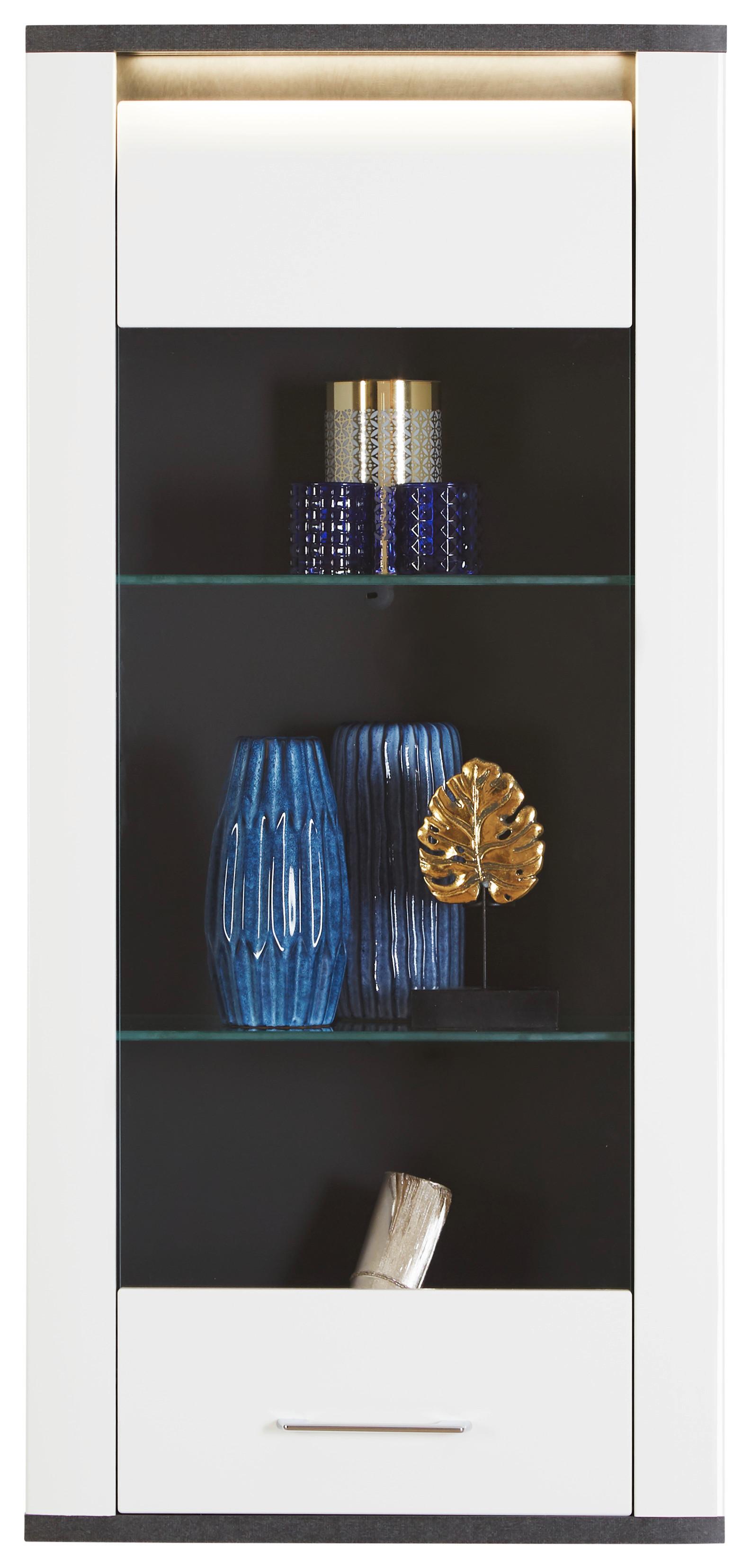 Viseća Vitrina Alassio - bijela/boje grafita, Moderno, staklo/drvni materijal (54,7/118,5/34cm) - Modern Living