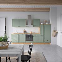 Küchenblock Cascada Low m. Geräten Schilfgrün - Schilfgrün/Eichefarben, MODERN, Holzwerkstoff/Metall (330cm) - Nobilia