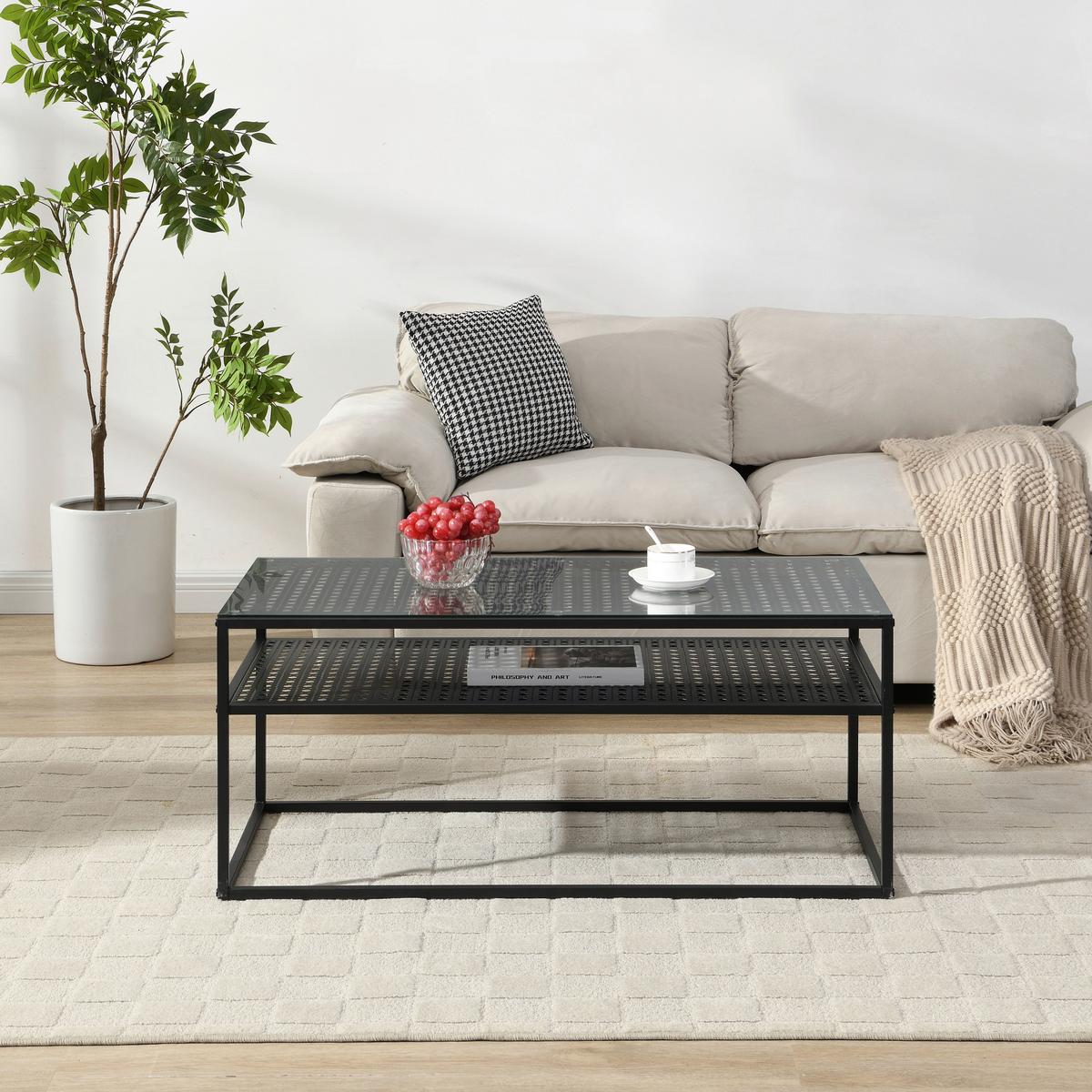 Couchtisch Wl7.327 - Schwarz, Design, Glas/Metall (100/50/45cm) - MID.YOU