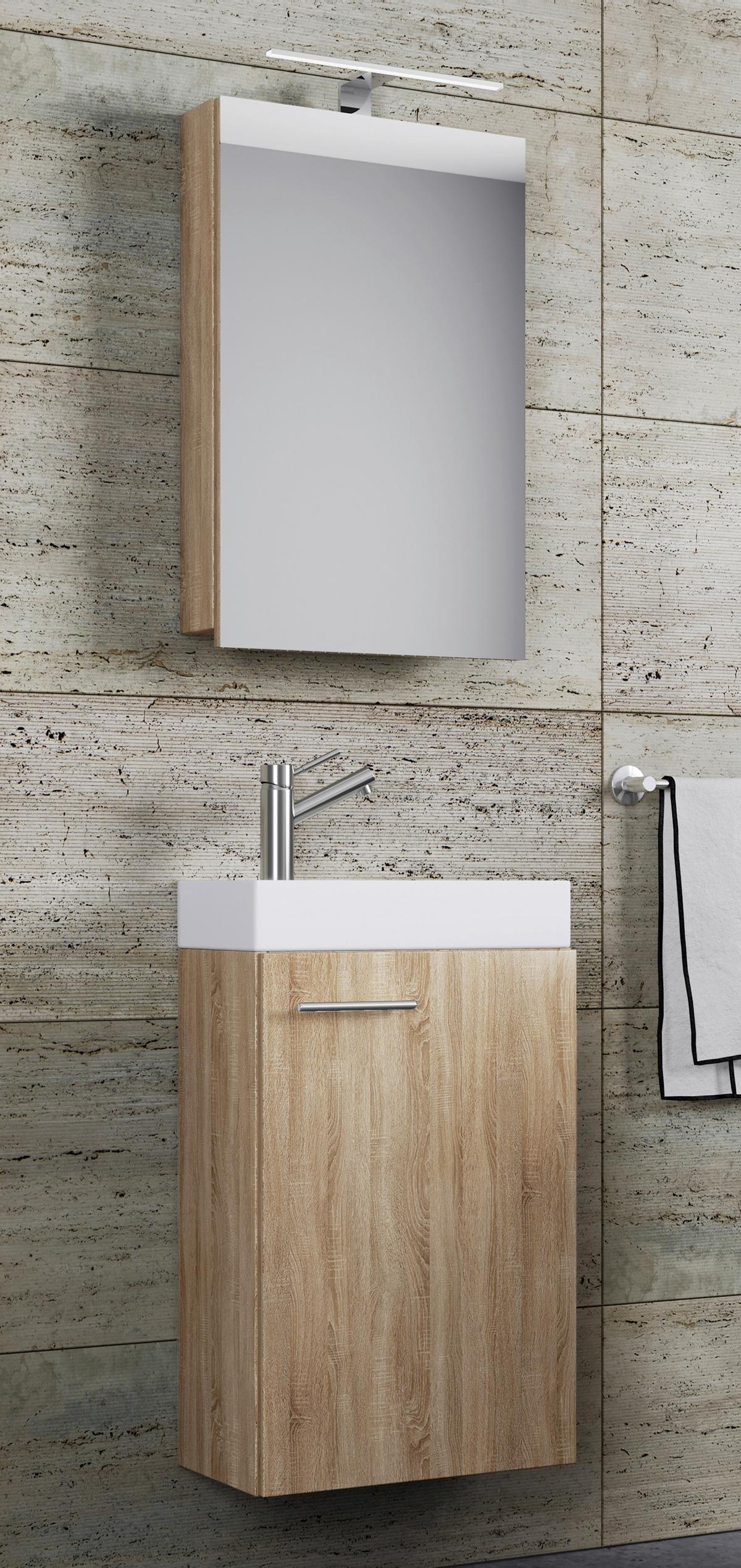 Gästebad 4-tlg. Slito inkl. LED ca. 40 cm Weiß - Weiß/Sonoma Eiche, MODERN, Keramik/Holzwerkstoff (40cm) - MID.YOU