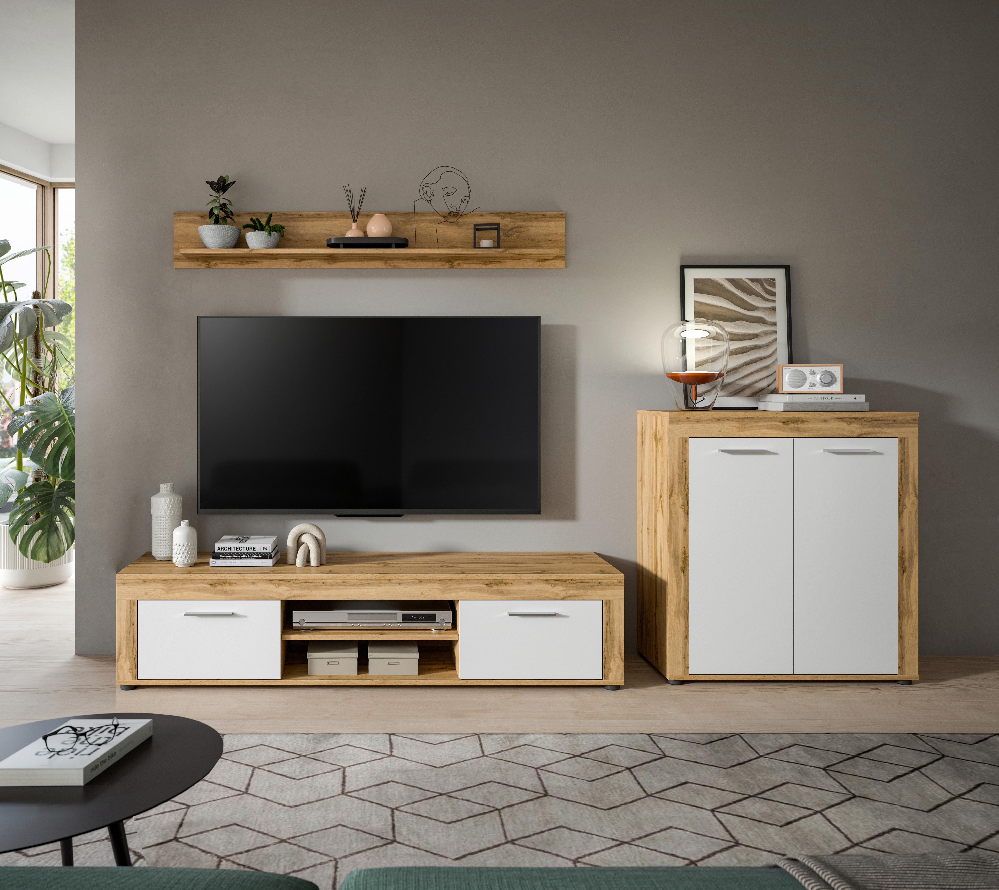 ANSAMBLU MOBILIER CAMERA DE Z JAM - alb/stejar Wotan, Design, material pe bază de lemn (255/159/35cm) - Modern Living