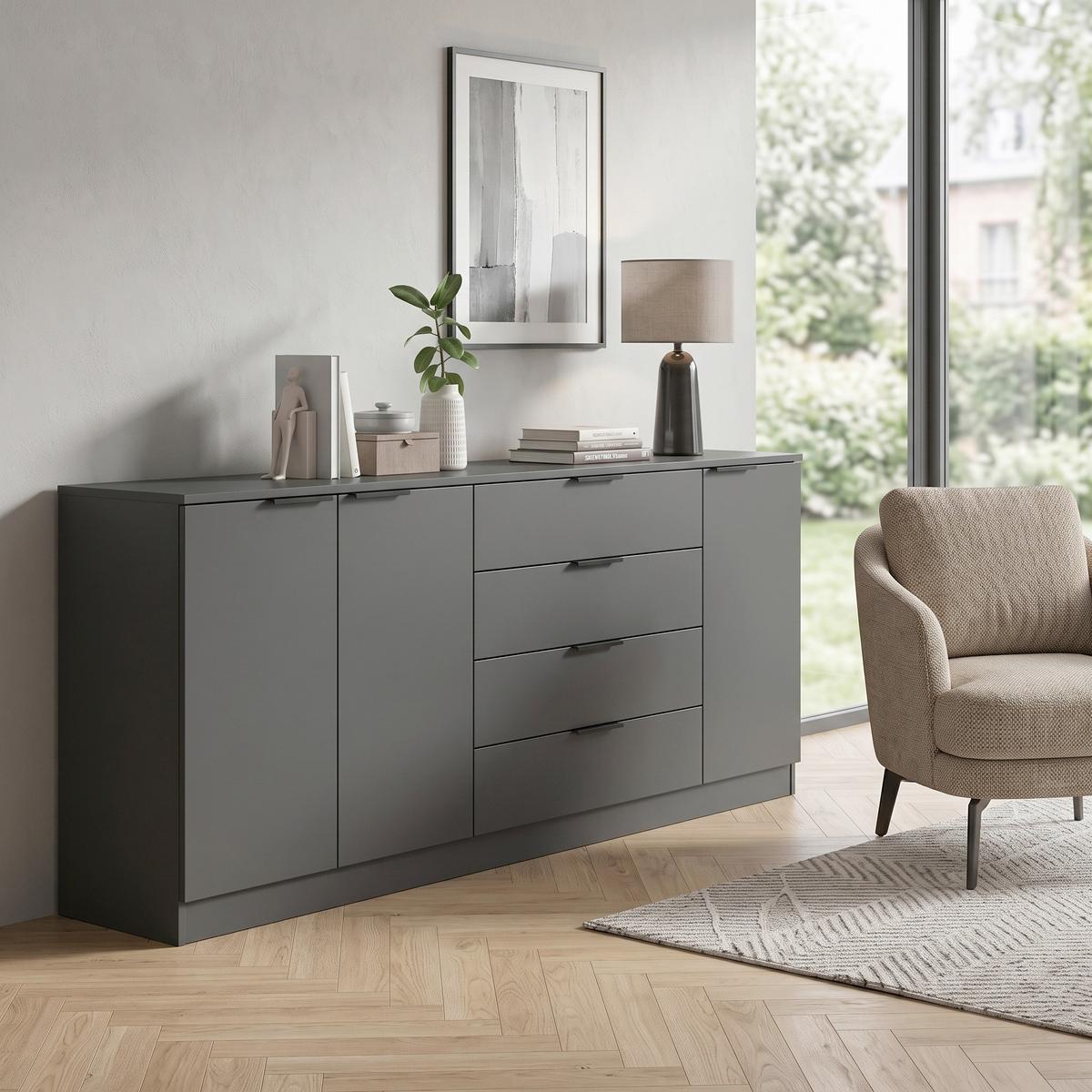 Tálalószekrény Kopenhagen - fekete/antracit, Design, műanyag/faalapú anyag (185/79/35cm) - Livetastic