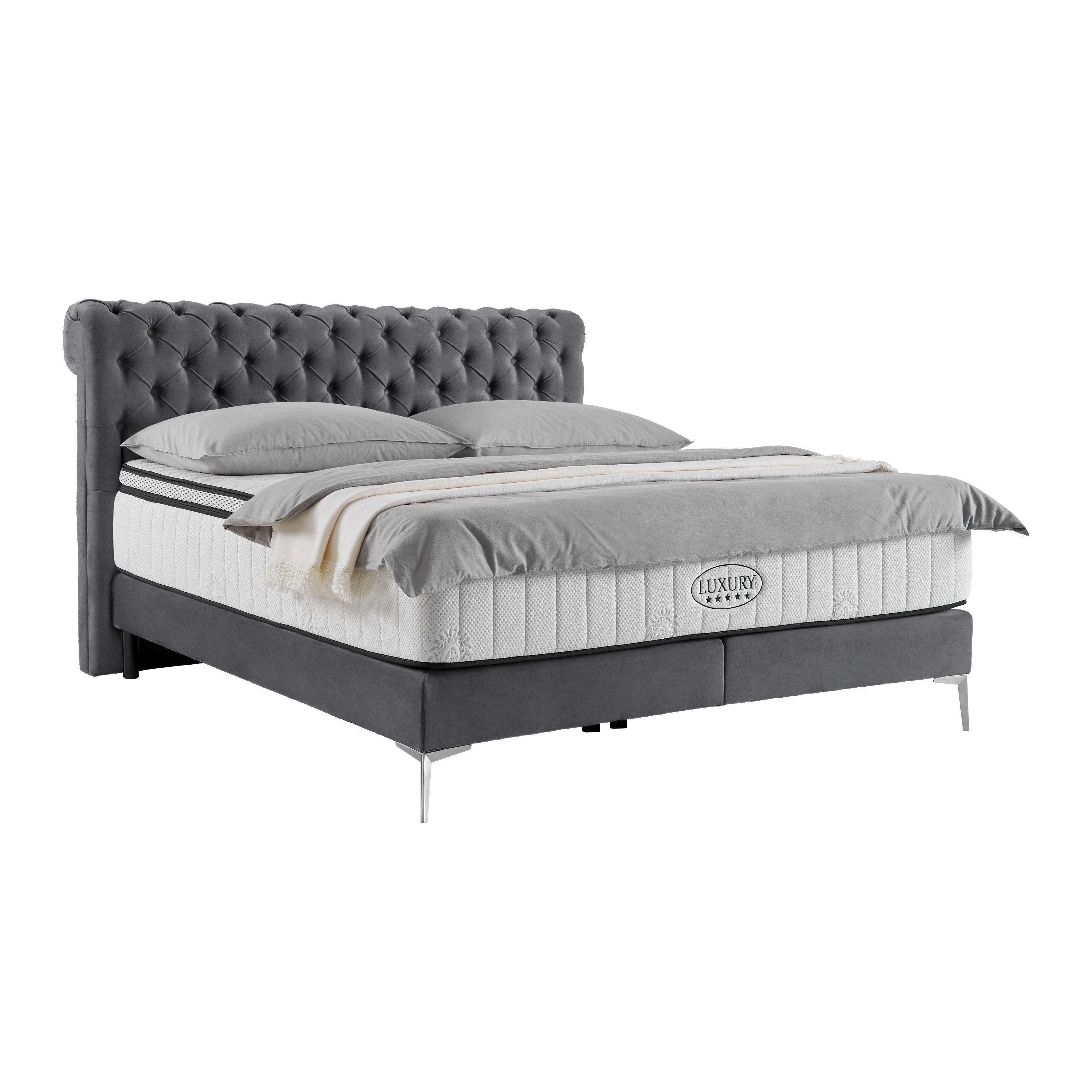 Boxspringbett Queen in Anthrazit ca. 180x200cm - Chromfarben/Anthrazit, KONVENTIONELL, Textil (180/200cm) - Premium Living
