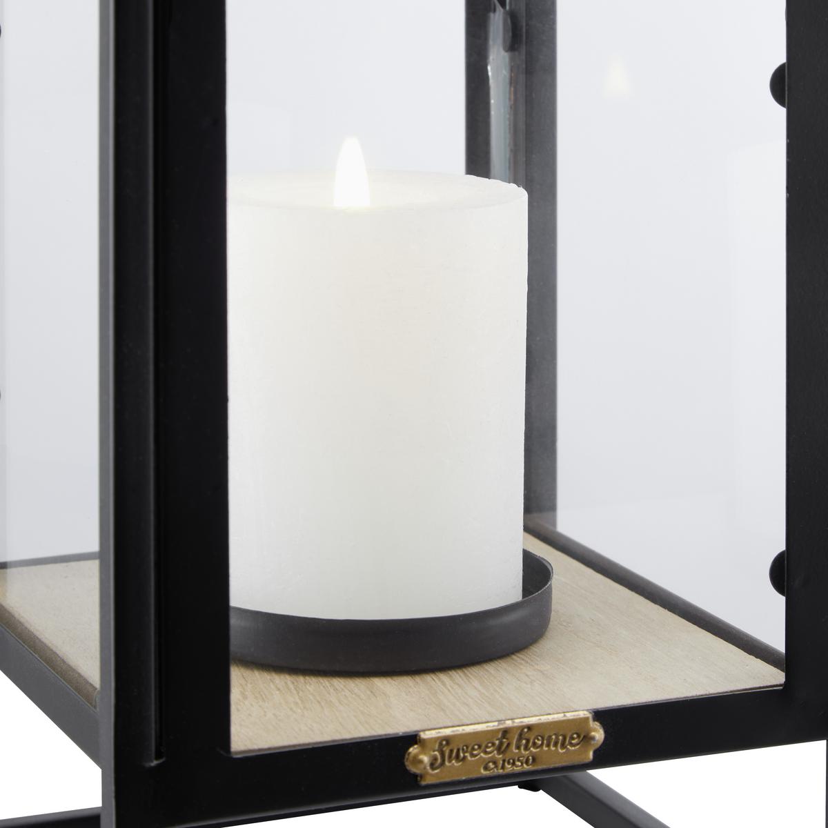 LATARNIA TARA - naturalny/czarny, Modern, materiał drewnopochodny/metal (15/30/15cm) - Bessagi Home