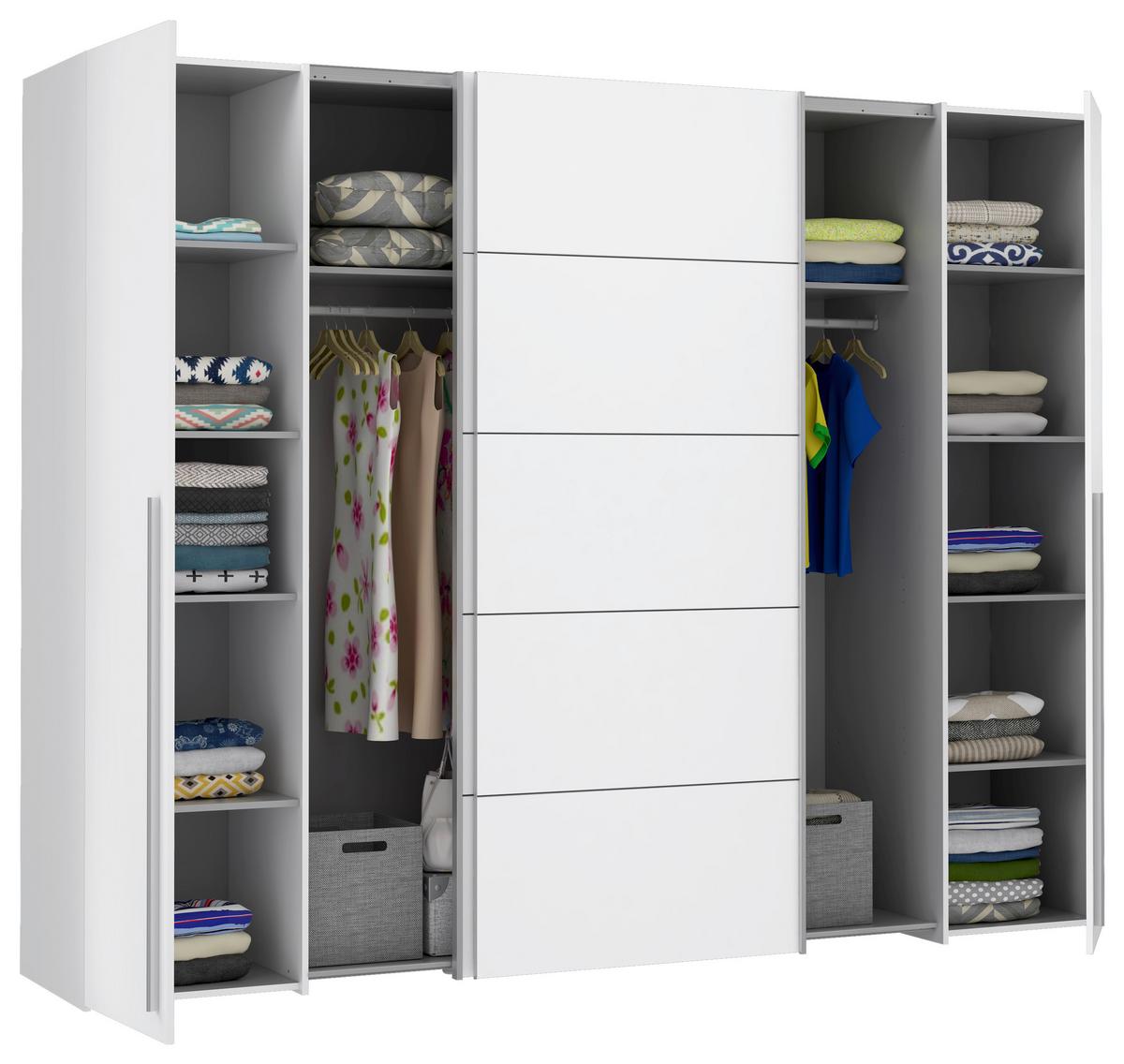 Omara Za Oblačila Narago, Bela - bela/barve aluminija, Moderno, kovina/umetna masa (270/210/61cm) - MID.YOU