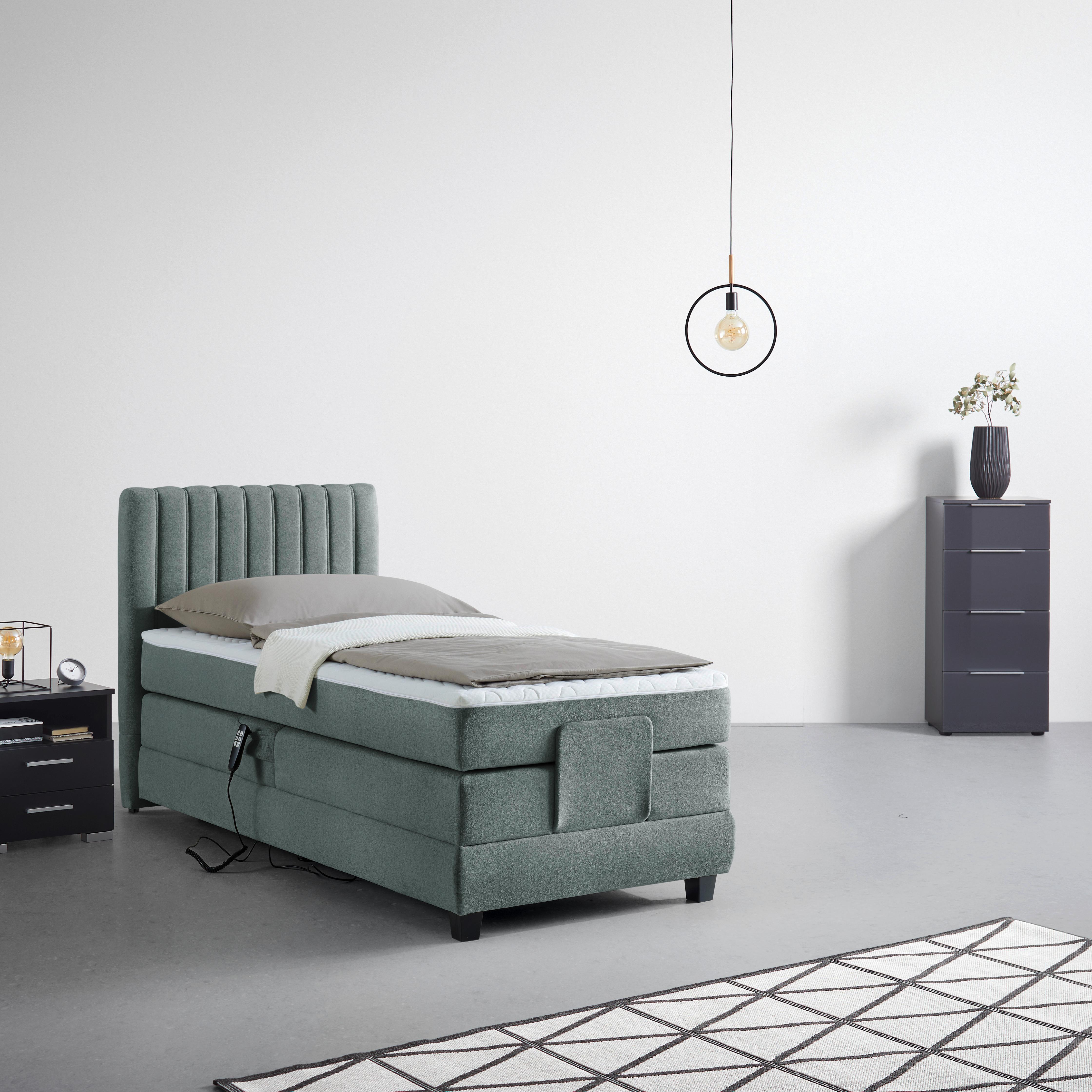Boxspringbett Dixon Dunkelgrau ca. 90x200cm - Dunkelgrau/Schwarz, Konventionell, Holz/Holzwerkstoff (90/200cm) - Premium Living
