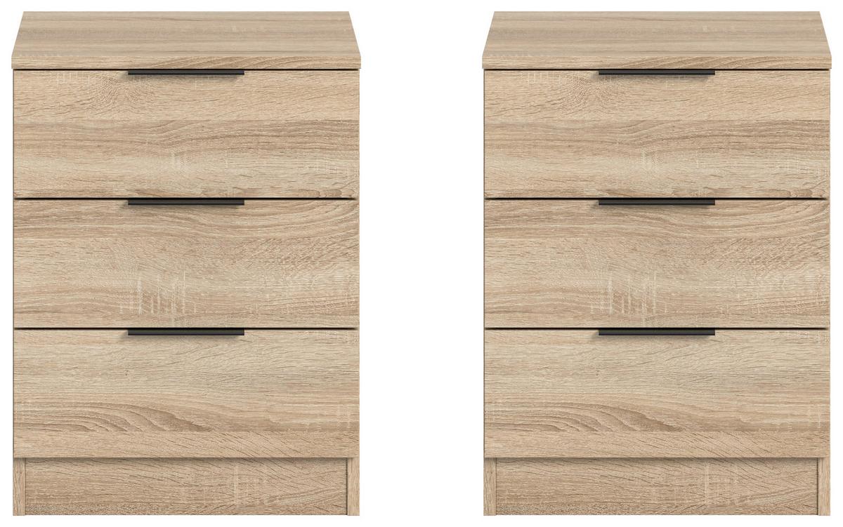 Nachtkästchenset KOPENHAGEN ca.45x60x40cm Sonoma Eiche - Schwarz/Sonoma Eiche, MODERN, Holzwerkstoff/Kunststoff (45/60/40cm) - MID.YOU