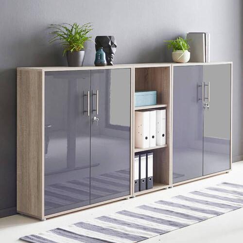 Aktenschrank Office Edition Sw Set 8 Eiche/Anthrazit - Anthrazit Hochglanz/Sonoma Eiche, MODERN, Holzwerkstoff (213/114/33cm) - MID.YOU