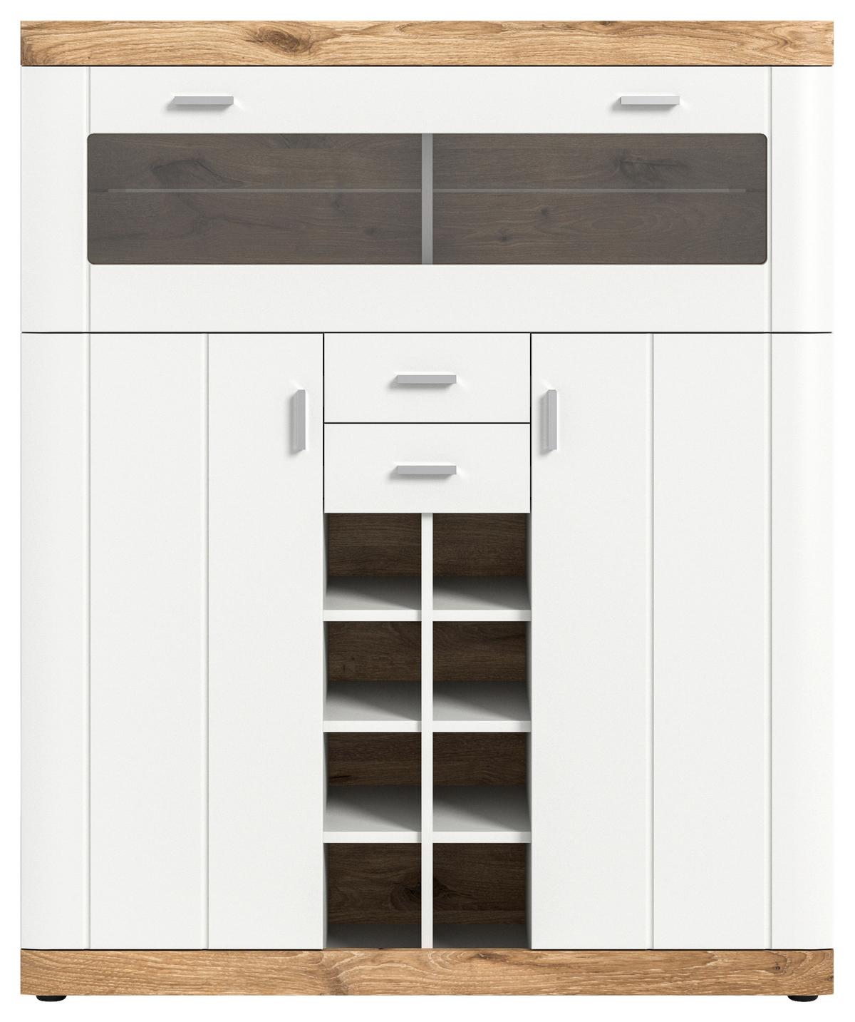 Highboard Laredo ca. 117x1401 cm Nox Eiche/Weiß - Silberfarben/Weiß, KONVENTIONELL, Glas/Holzwerkstoff (117/140/38cm) - MID.YOU