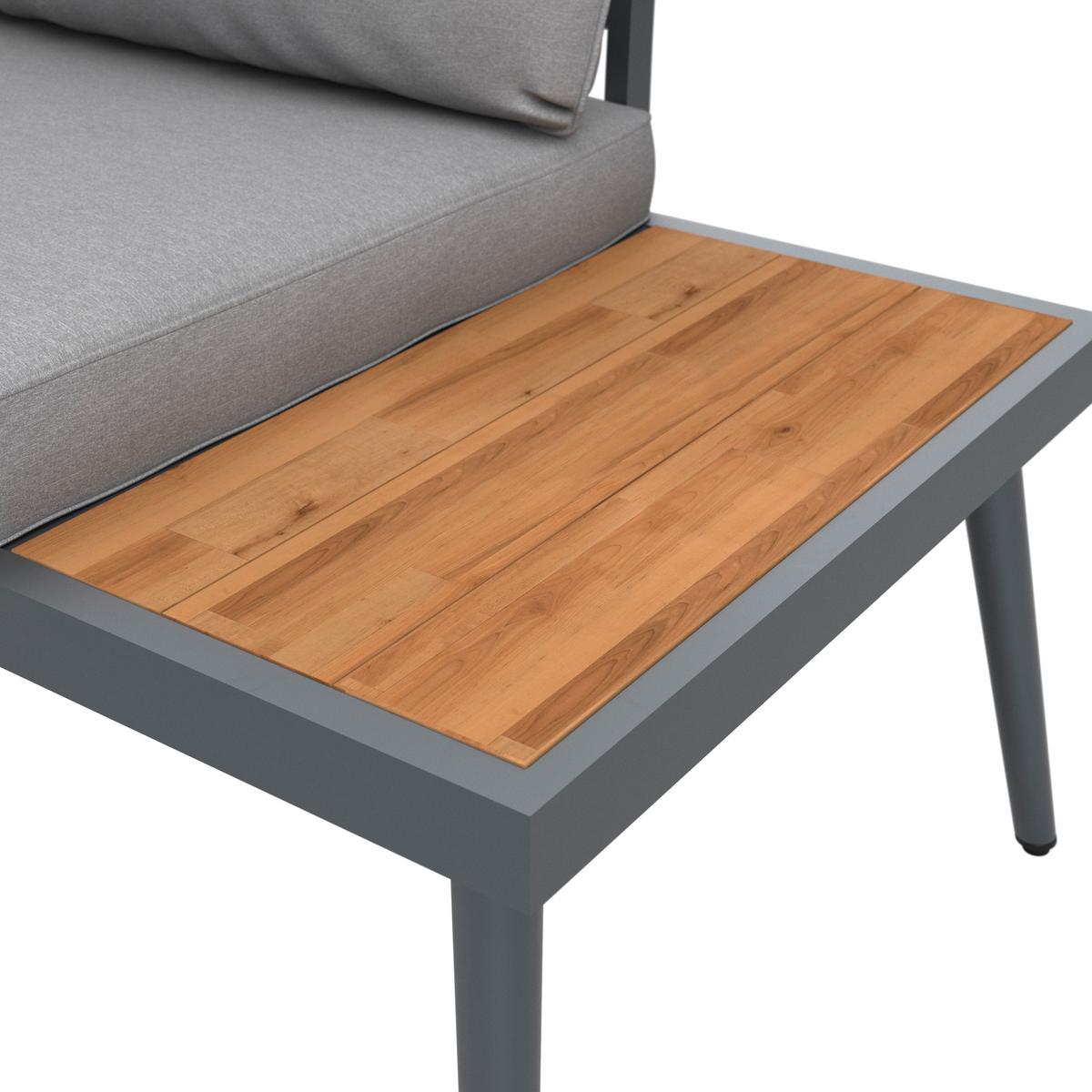 Loungegarnitur-Set Sallie Grau Holz/Metall/Outdoorstoff - Schwarz/Naturfarben, MODERN, Holz/Metall (205/76,5/58,5cm) - Bessagi Garden