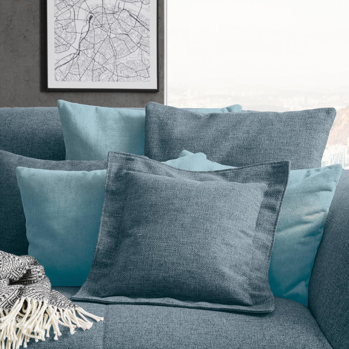 Bigsofa Trendy Hellblau - Schwarz/Hellblau, MODERN, Holzwerkstoff (260/93/124cm) - Premium Living