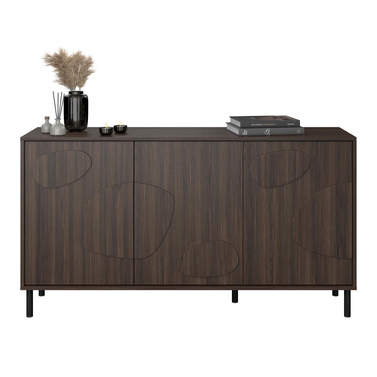 Sideboard Peonia Dunkelbraun - Dunkelbraun/Schwarz, MODERN, Holzwerkstoff/Metall (155/85/40cm) - Mömax