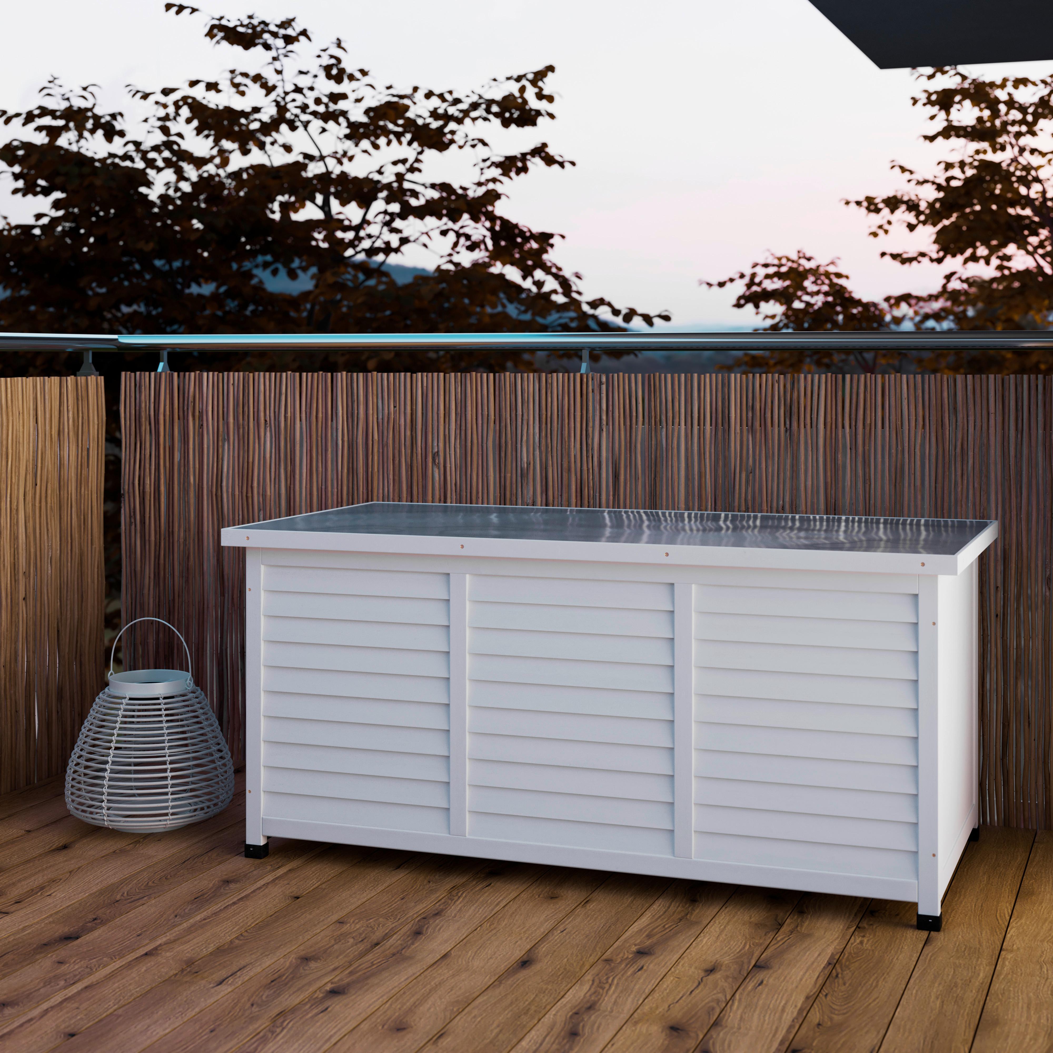 Kissenbox Biona Weiß aus Echtholz - Weiß, MODERN, Holz/Metall (132/60/66cm) - Bessagi Garden