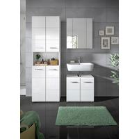 Badezimmer-Set ICE 3-teilig, Weiß Hochglanz - Weiß Hochglanz/Silberfarben, MODERN, Glas/Holzwerkstoff (120cm) - MID.YOU