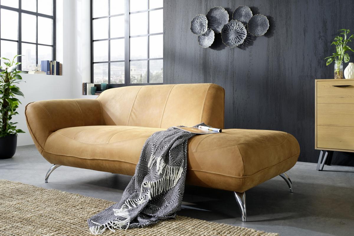 Chaiselongue Venezuela aus Echtleder - Hellbraun/Alufarben, LIFESTYLE, Leder (200/83/45/100cm) - Premium Living