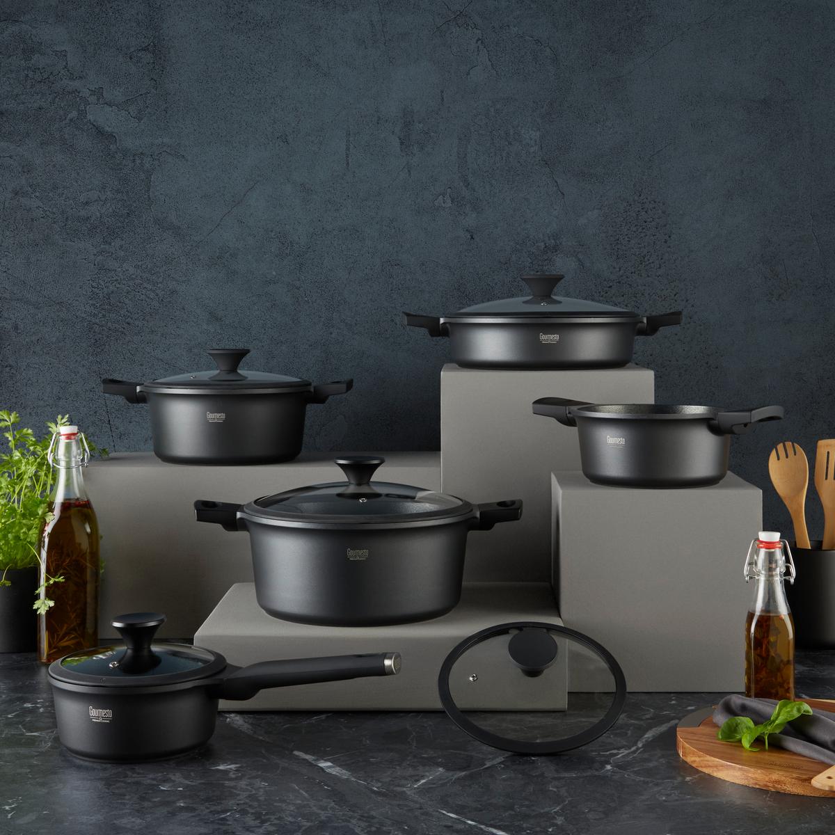Kochtopf Black Line in Schwarz Ø  ca. 28cm - Klar/Schwarz, KONVENTIONELL, Glas/Kunststoff (28/12,8cm) - Gourmesto