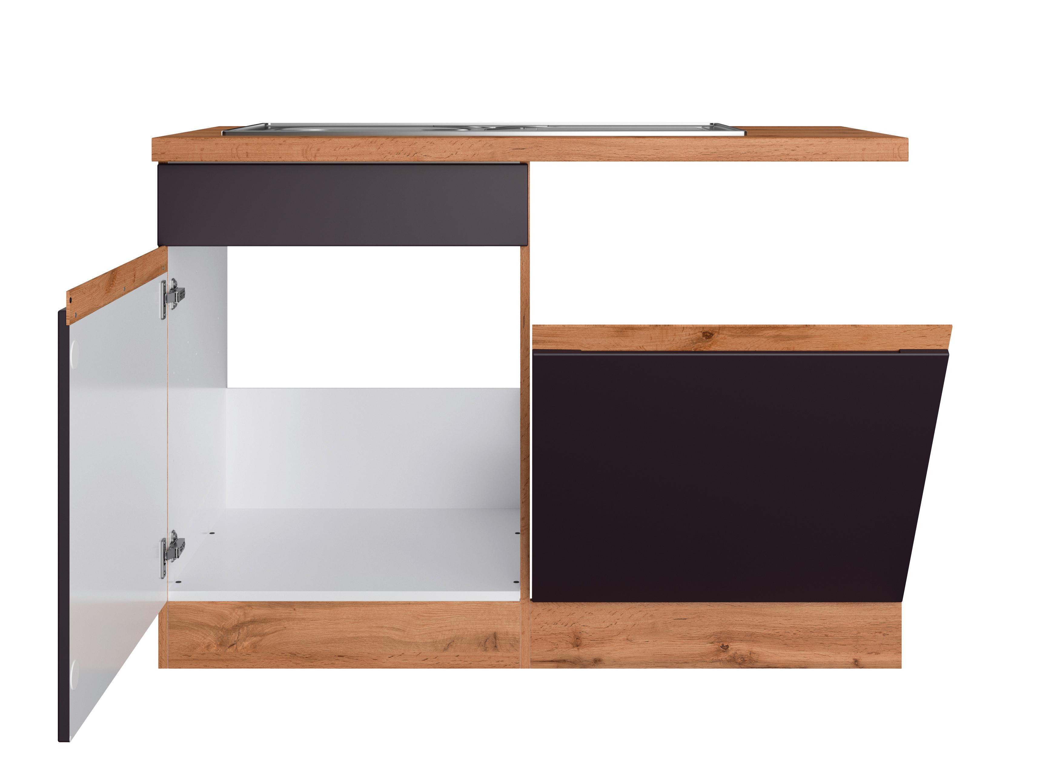 Spülenschrank Turin mit Spüle ca. 120x86 cm Grau/Eiche - Eiche Wotan/Grau, Design, Holzwerkstoff (120/86/60cm) - Held