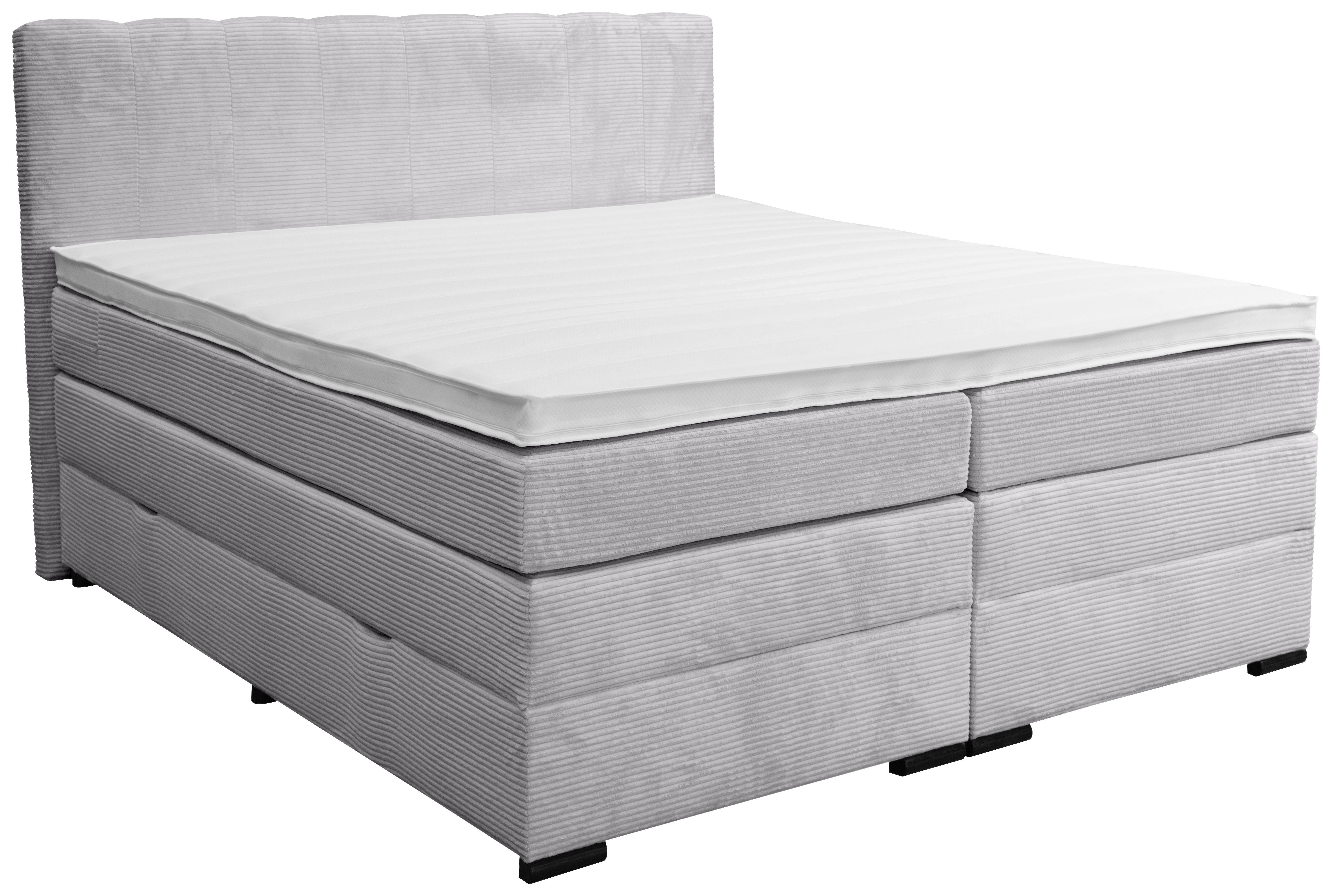 Boxspringbett Malaga ohne Fußteil Grau ca. 180x200cm - Silberfarben/Hellgrau, KONVENTIONELL, Holzwerkstoff/Kunststoff (180/200cm) - Premium Living