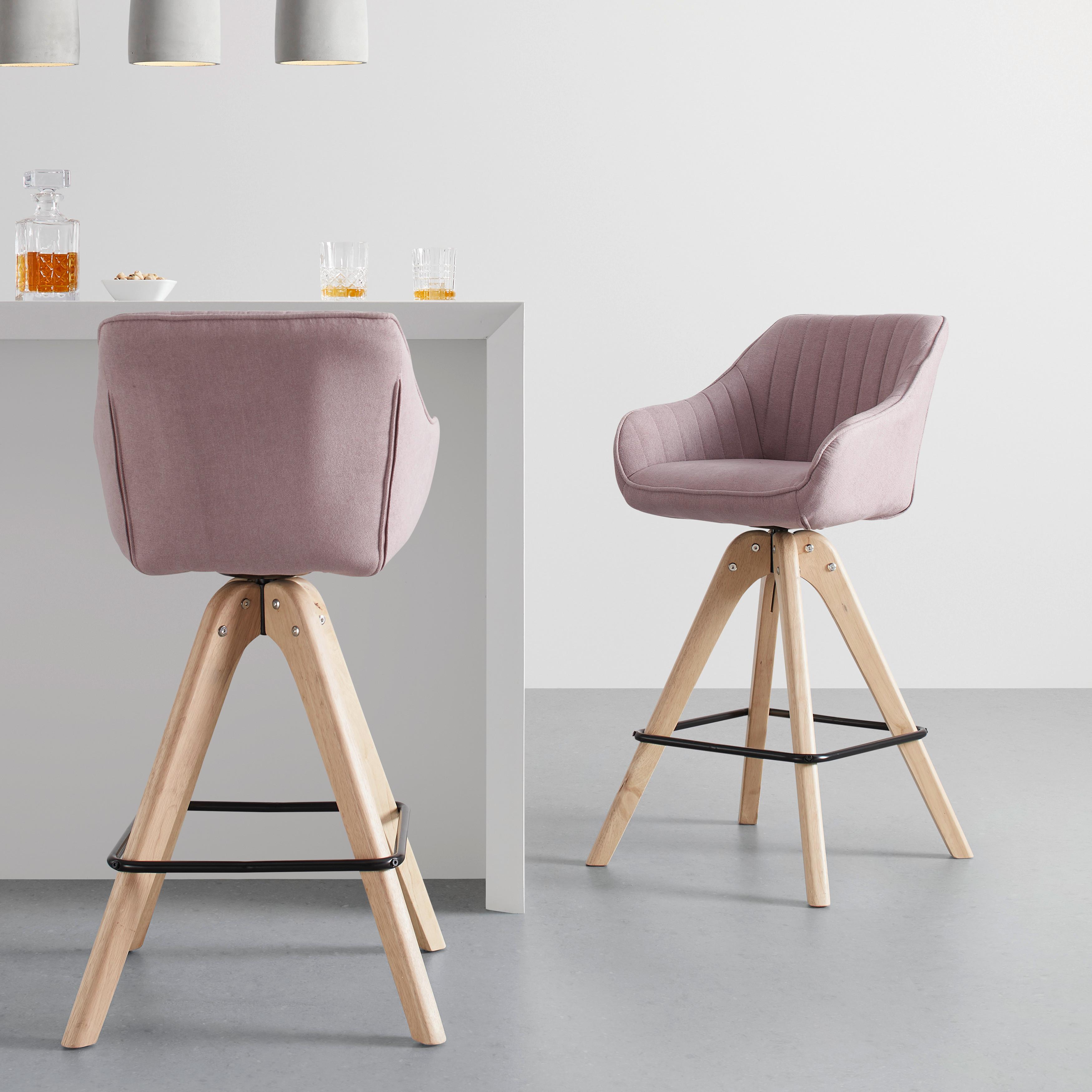 Barhocker Leonie Rosa Webstoff Drehbar Gepolstert - Eichefarben/Schwarz, MODERN, Holz/Textil (55/106/56cm) - Bessagi Home