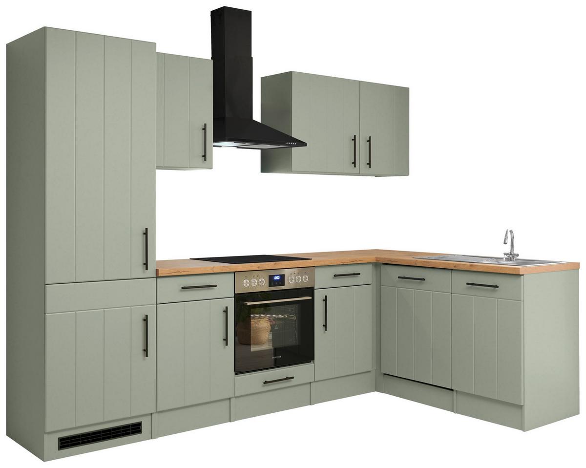 Eckküche Anton m. Geräte ca. 280x172cm Eiche/Schilfgrün - Schilfgrün/Wildeiche, Trend, Holzwerkstoff/Metall (280/172cm) - Respekta