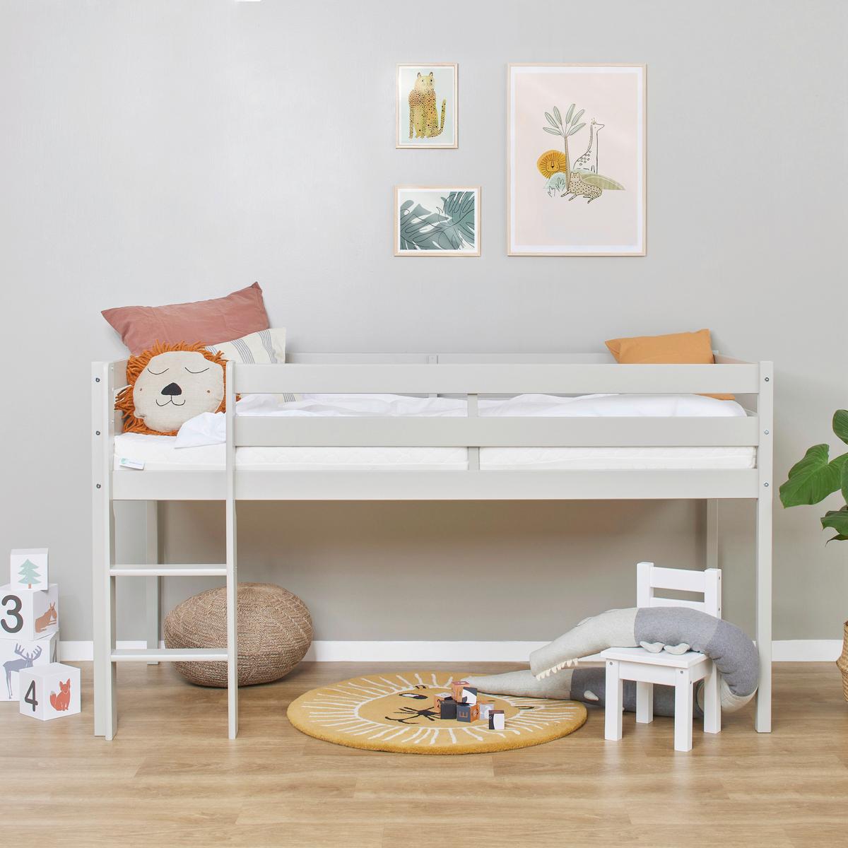 Hochbett ECO COMFORT Grau ca. 90x200 cm - Naturfarben/Grau, MODERN, Holz (90/200cm) - MID.YOU
