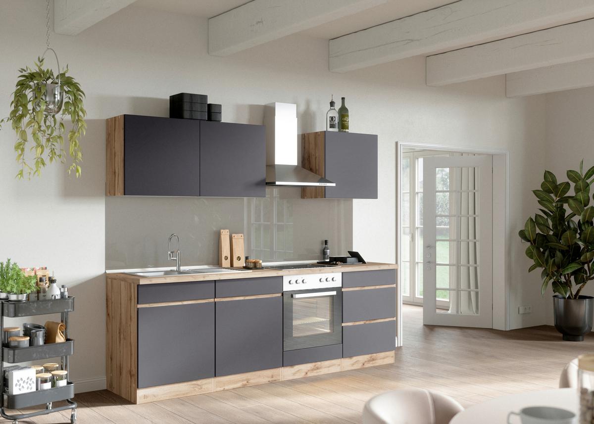 Küchenblock Turin ohne Geräte ca. 240 cm Grau/Eiche - Eiche Wotan/Grau, Design, Holzwerkstoff (240cm) - Held