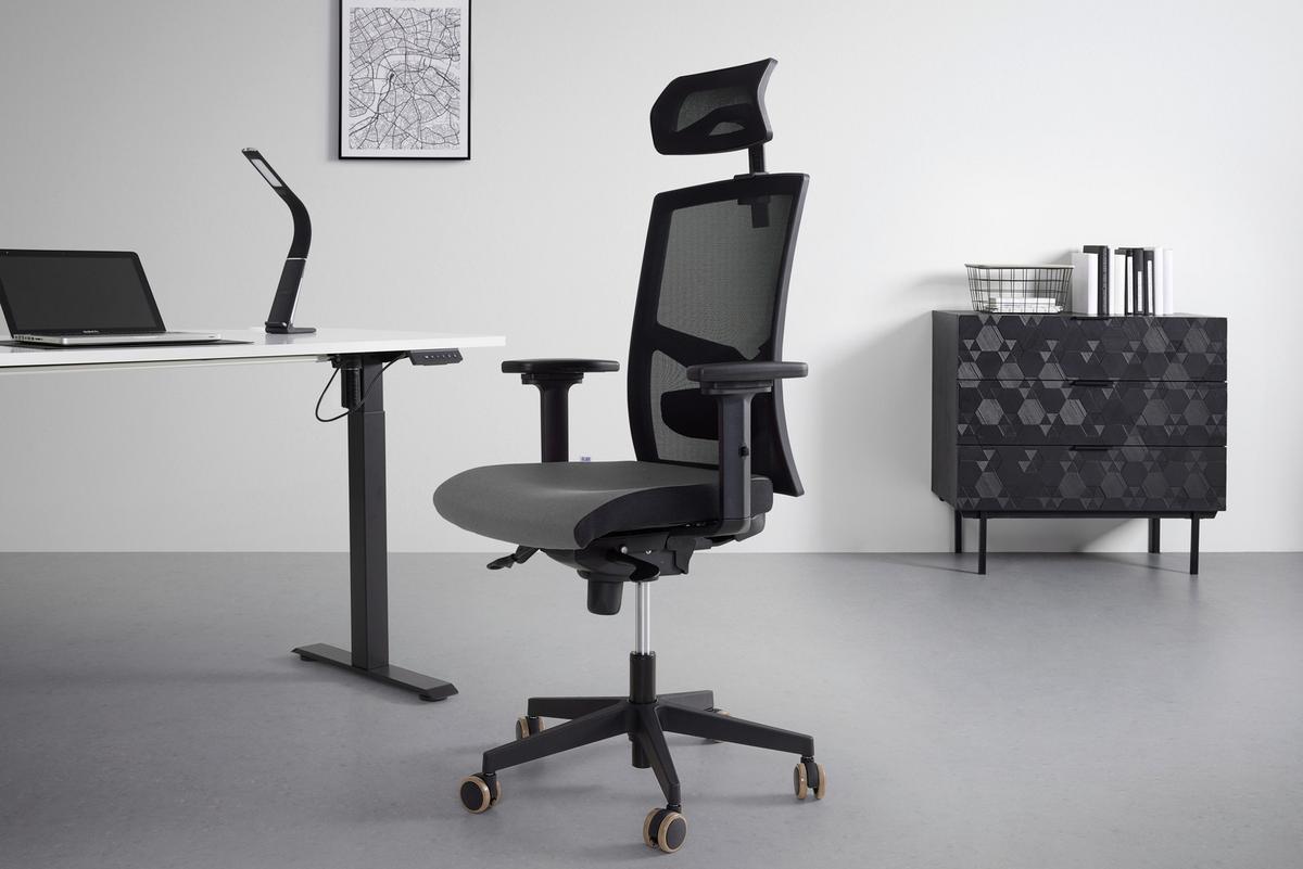 Chefsessel Boss Grau/Schwarz - Schwarz/Grau, MODERN, Kunststoff/Textil (64/142/64cm) - Mömax