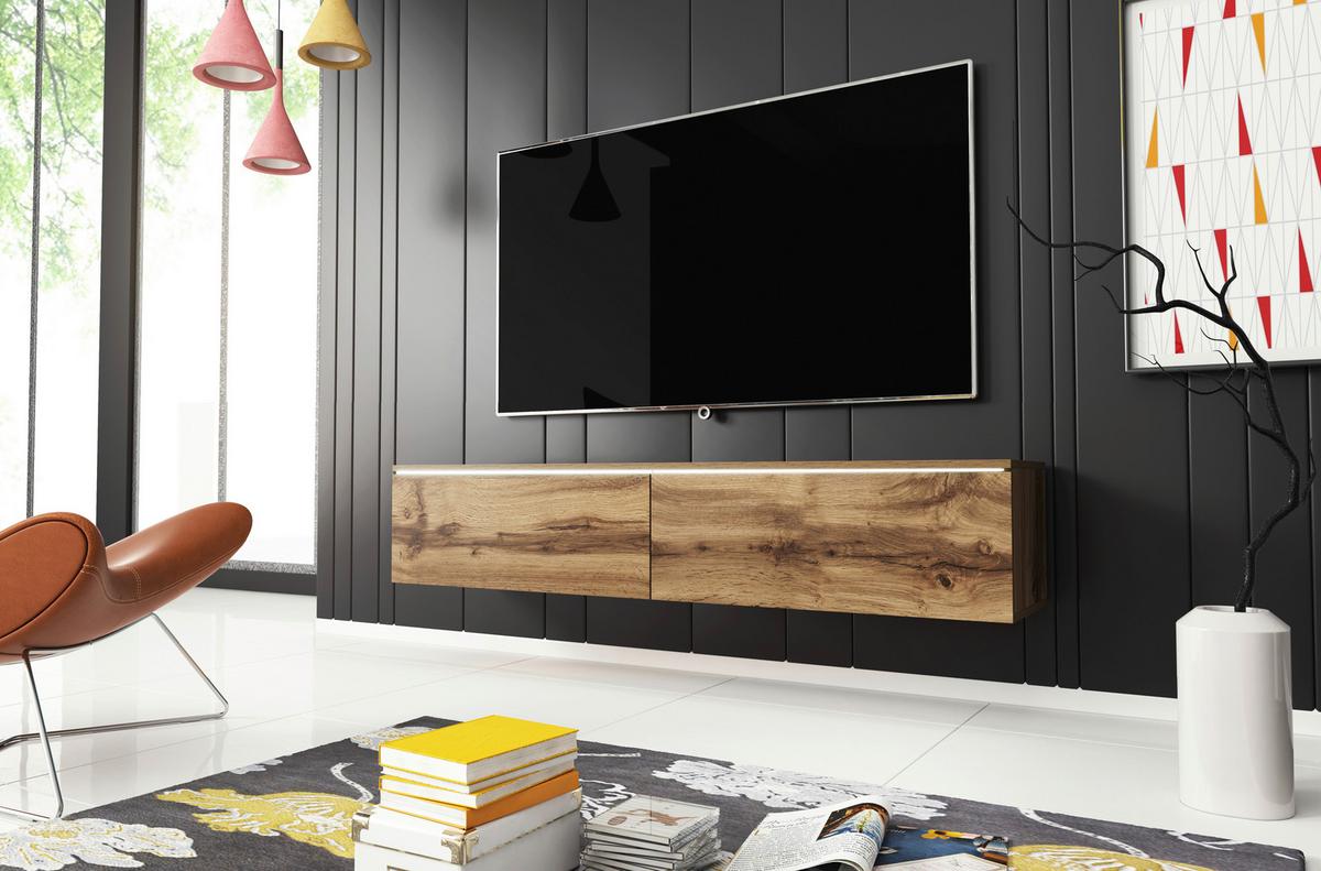 TV-Lowboard mit LED ca. 140x30 cm Eiche Wotan - Eiche Wotan/Grau, LIFESTYLE, Holzwerkstoff/Kunststoff (140/30/33cm) - P & B