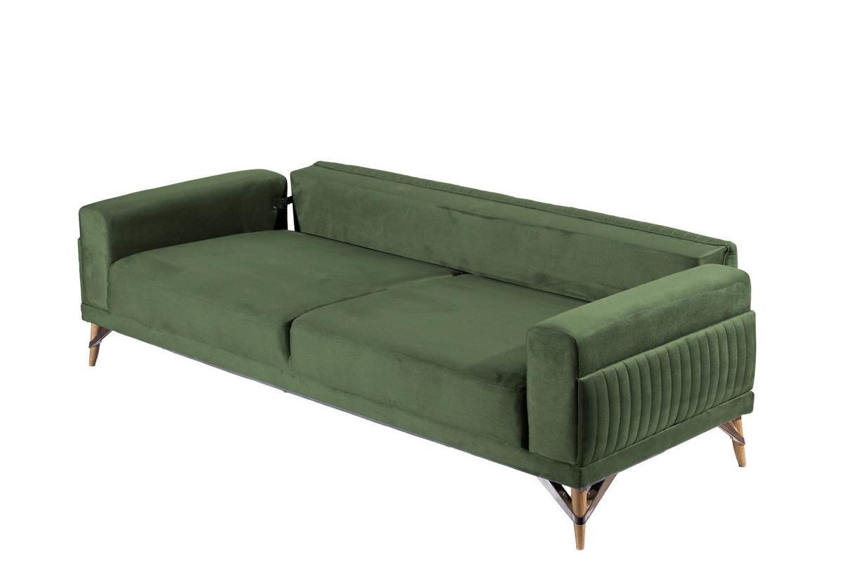 SOFA TRZYOSOBOWA KAYSERI - zielony/kolor srebrny, Design, tworzywo sztuczne/tkanina (233/77/87cm) - Livetastic