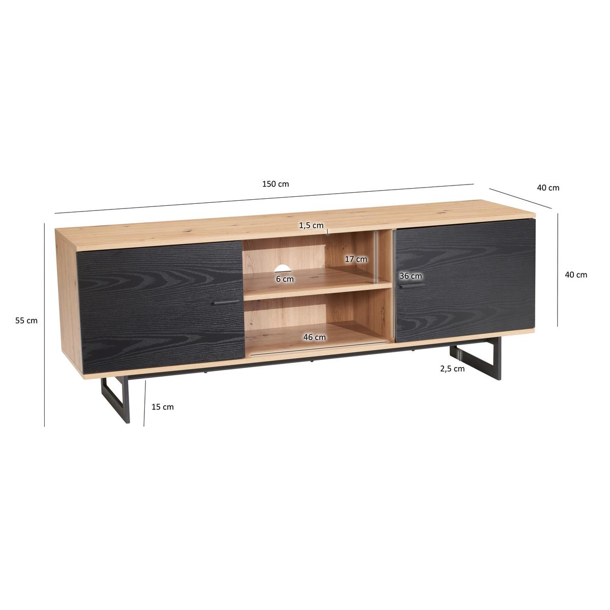 Nizka Omarica Wl6.822 - črna/barve hrasta, Design, kovina/leseni material (150/55/40cm) - Livetastic