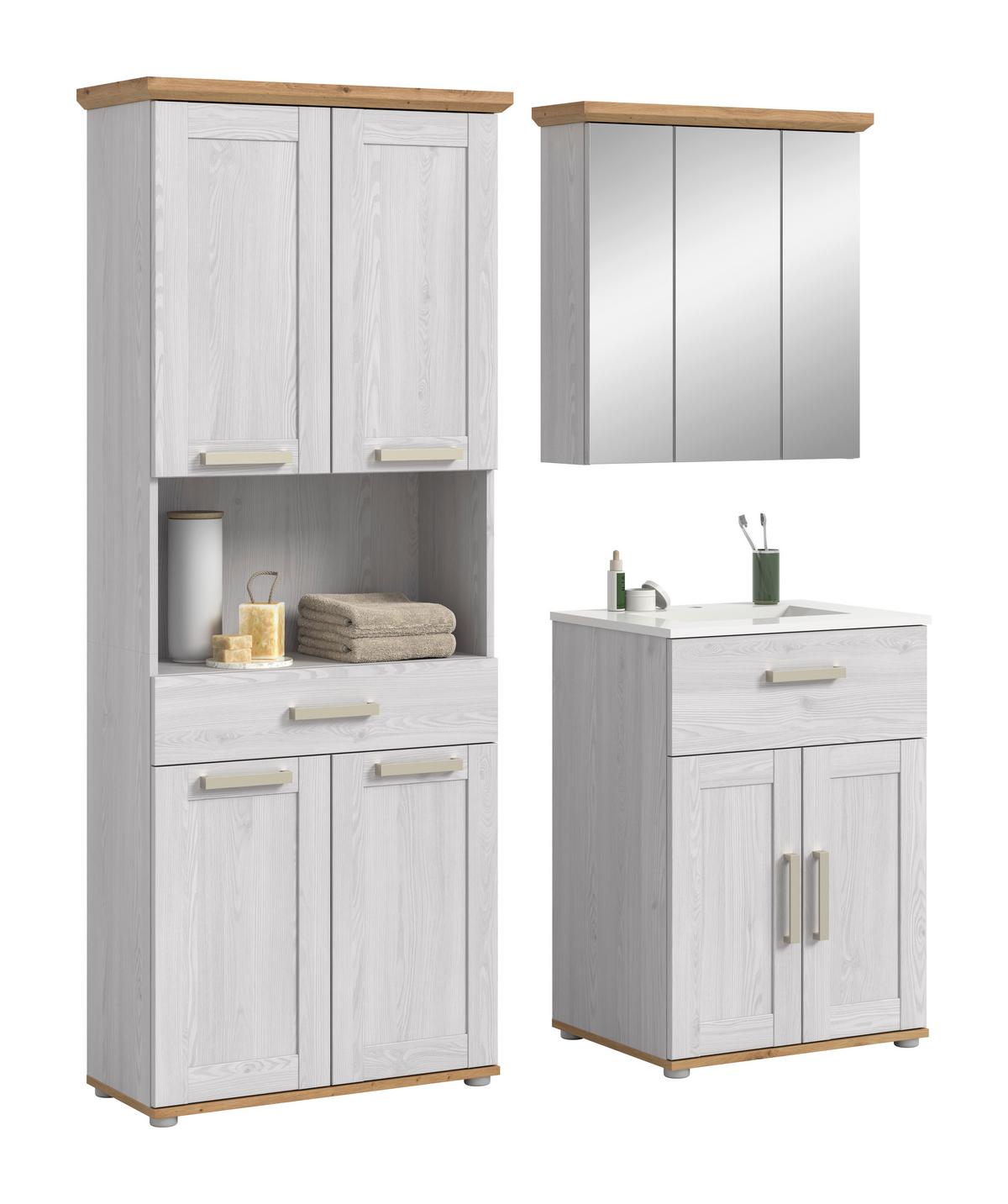 Badezimmer Verona Lärchefarben/Eiche Artisan - Silberfarben/Lärchefarben, Trend, Glas/Keramik (135cm) - MID.YOU