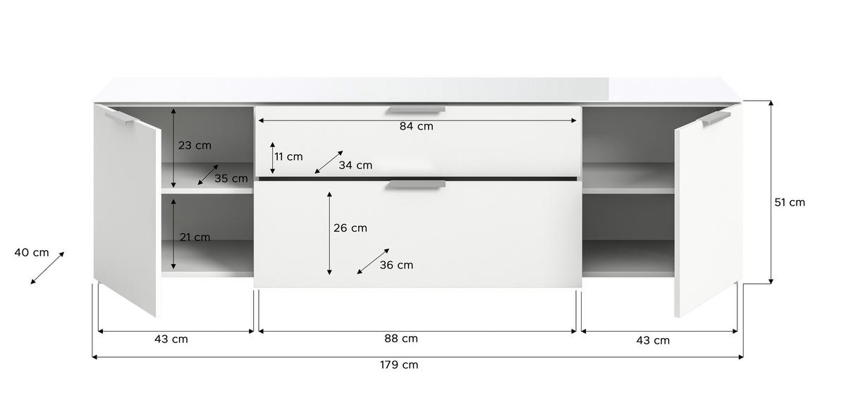 Komoda Ray - bijela/srebrne boje, Design, staklo/drvni materijal (179/51/40cm) - Modern Living