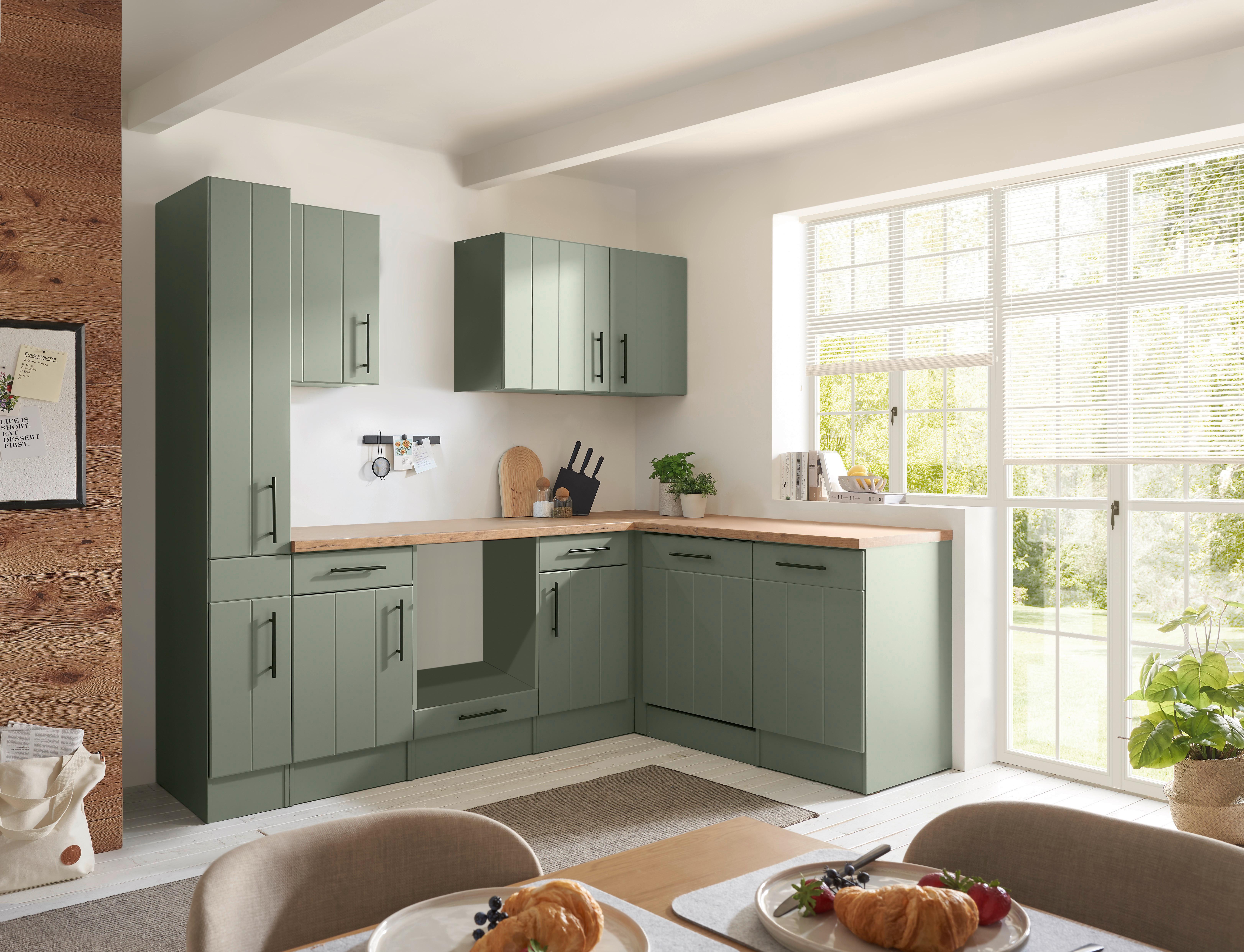 Küchenleerblock Anton o. Geräte Wildeiche/Schilfgrün - Schilfgrün/Wildeiche, Trend, Holzwerkstoff/Metall (250cm) - Respekta