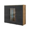 Highboard Vera Schwartz Hochglanz - Schwarz Hochglanz/Eiche Wotan, Trend, Glas/Holzwerkstoff (120/103,3/39,5cm) - P & B