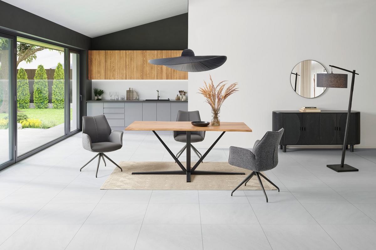 Jedilna Miza Pim, Barve Hrasta, 160x90 - črna/barve hrasta, Moderno, kovina/leseni material (160/76/90cm) - MID.YOU