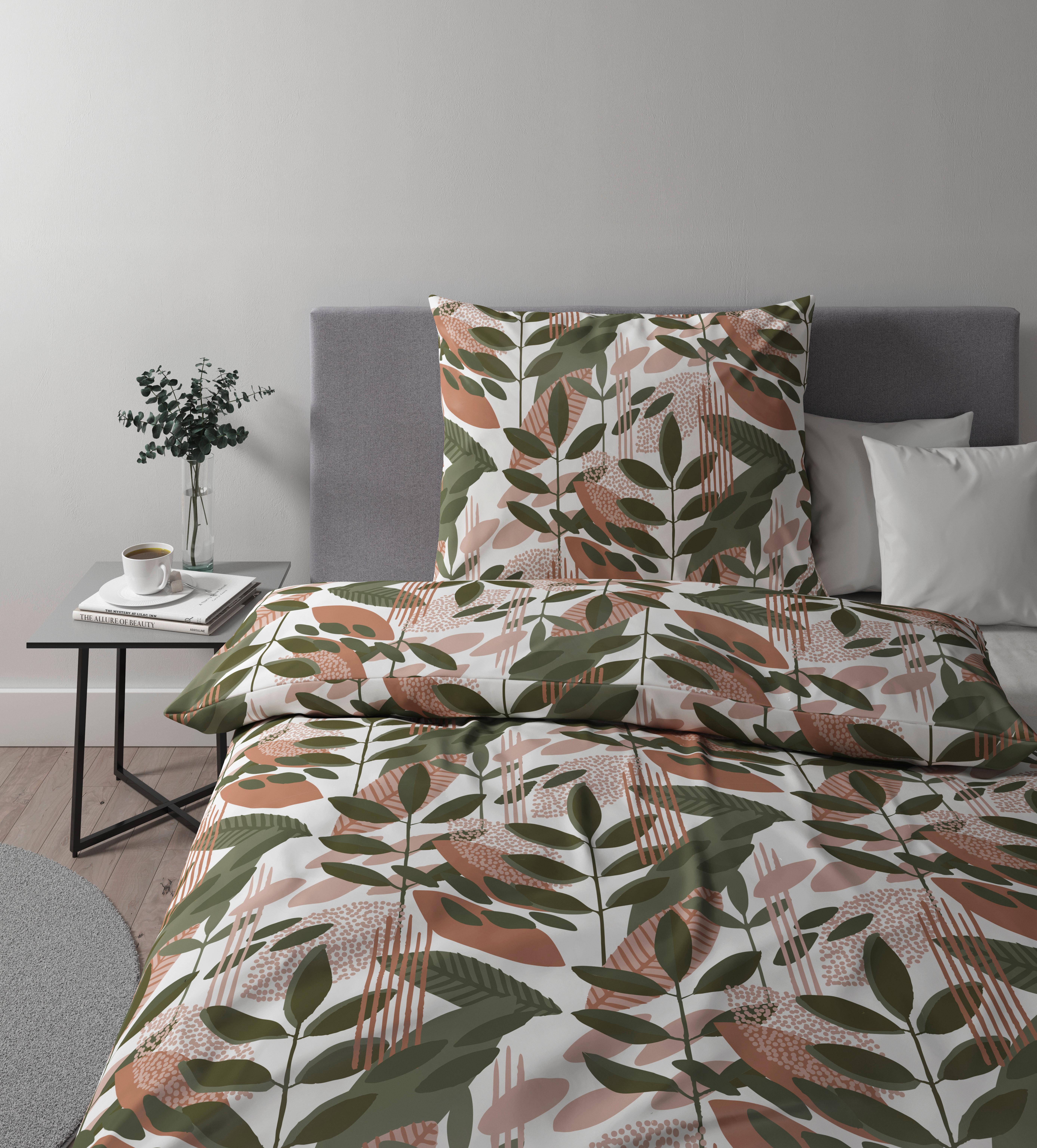 Posteljina Blätter - bijela/zelena, Romantik / Landhaus, tekstil (140/200cm) - Premium Living