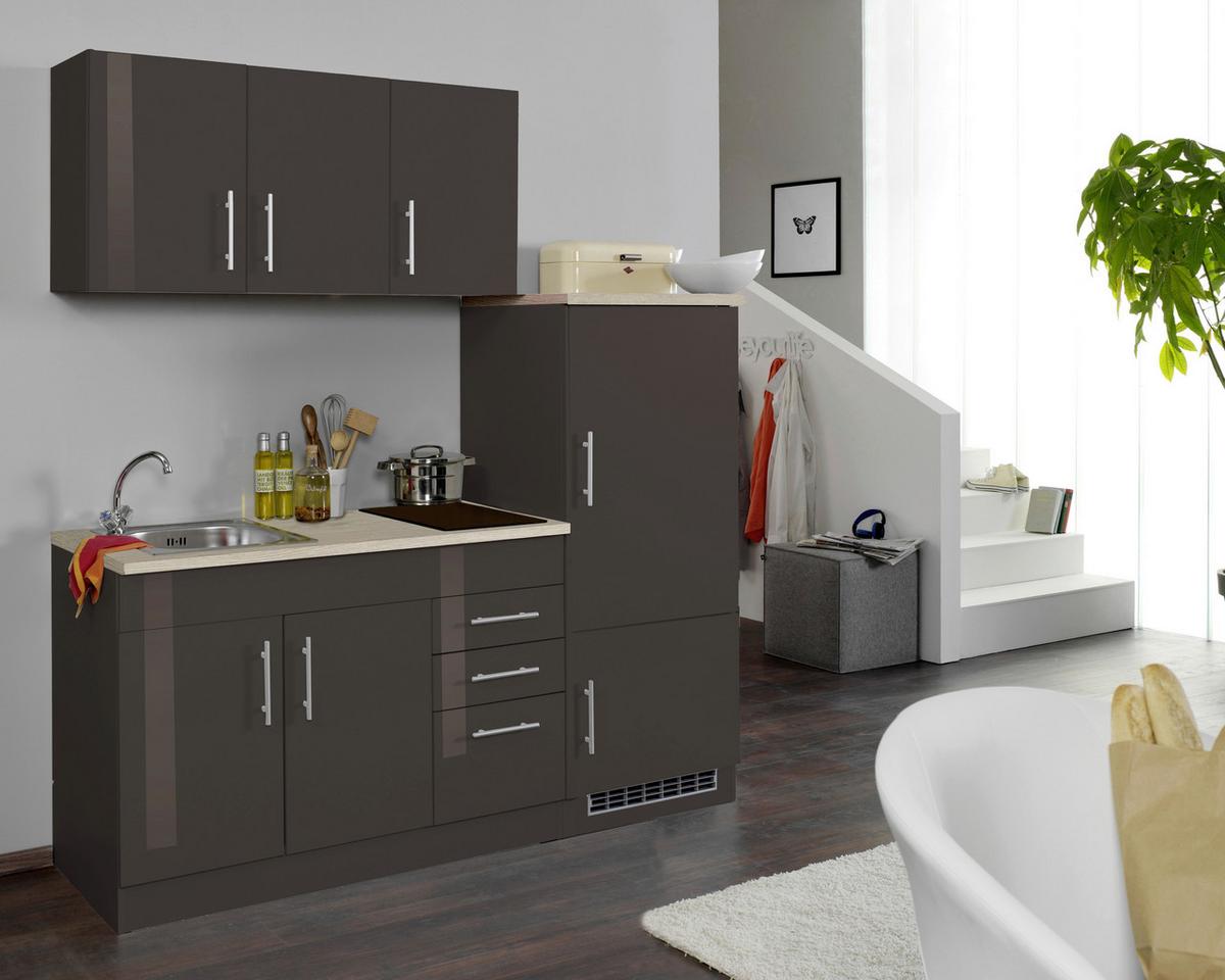 Küchenblock Toronto I m. Geräten Grau Hochglanz - Chromfarben/Grau Hochglanz, MODERN, Holzwerkstoff/Metall (180cm) - Held