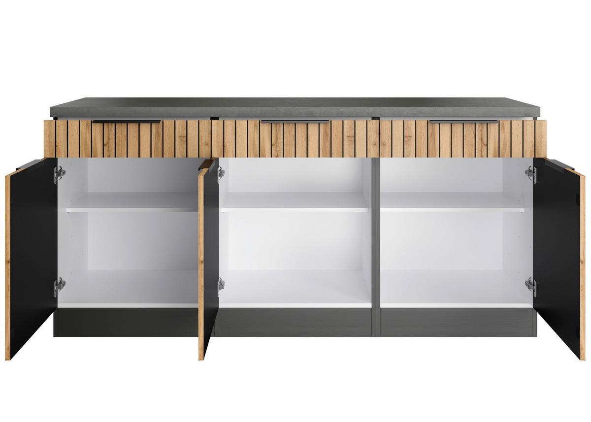 Küchenunterschrank Liverpool Eiche/Graphitfarben - Schieferfarben/Eiche Wotan, Basics, Holzwerkstoff/Metall (180/85/60cm) - Held