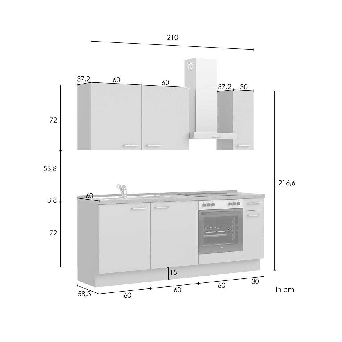 Küchenleerblock Senso Low o. Geräte Olivgrün - Eichefarben/Schwarz, MODERN, Holzwerkstoff/Metall (210cm) - Nobilia