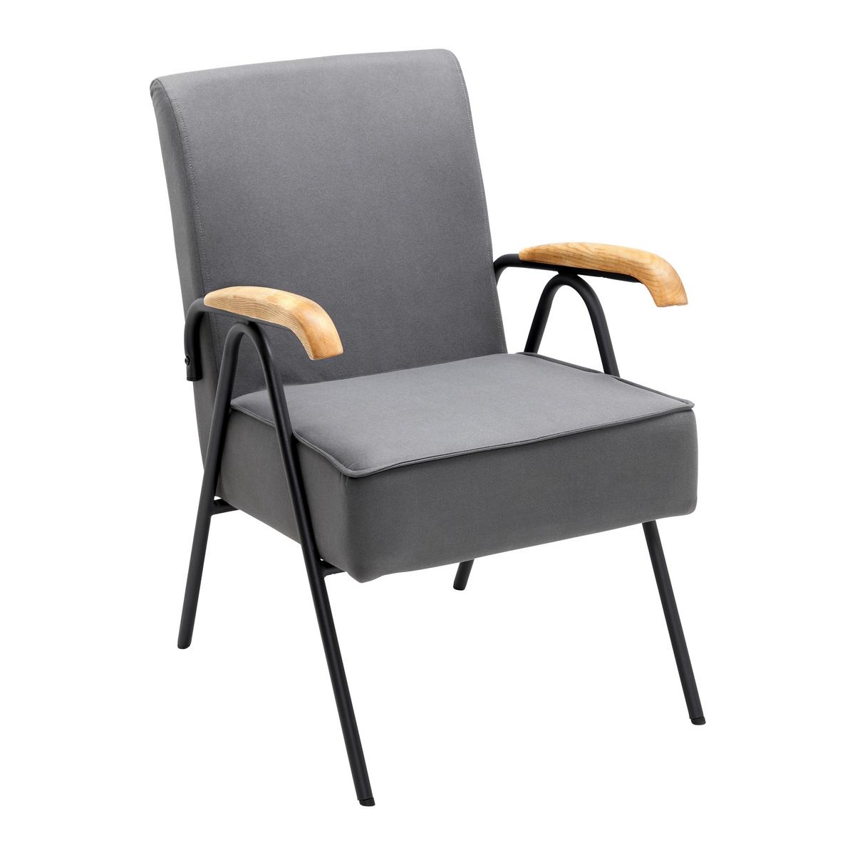 Relaxsessel Nati Grau Mikrofaser - Schwarz/Naturfarben, MODERN, Holz/Textil (52/79/66cm) - Bessagi Home