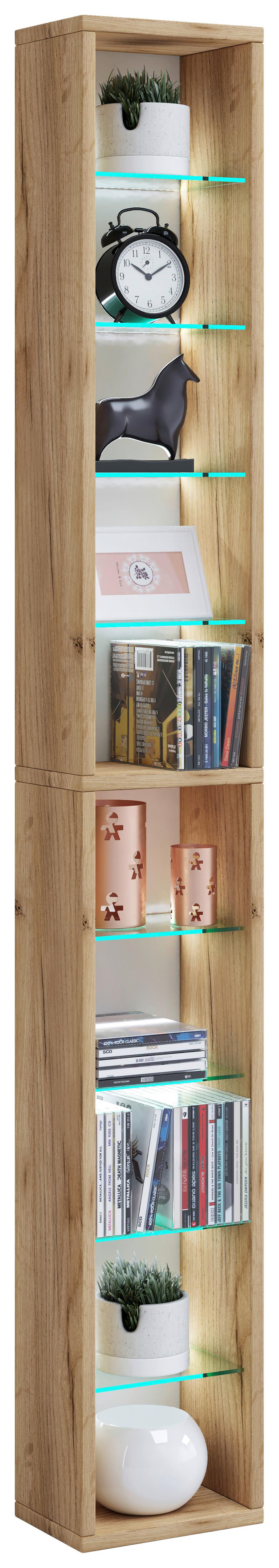 Wandregal Rasito Xl - Honigeiche, Design, Glas/Holzwerkstoff (21/152/14cm) - MID.YOU