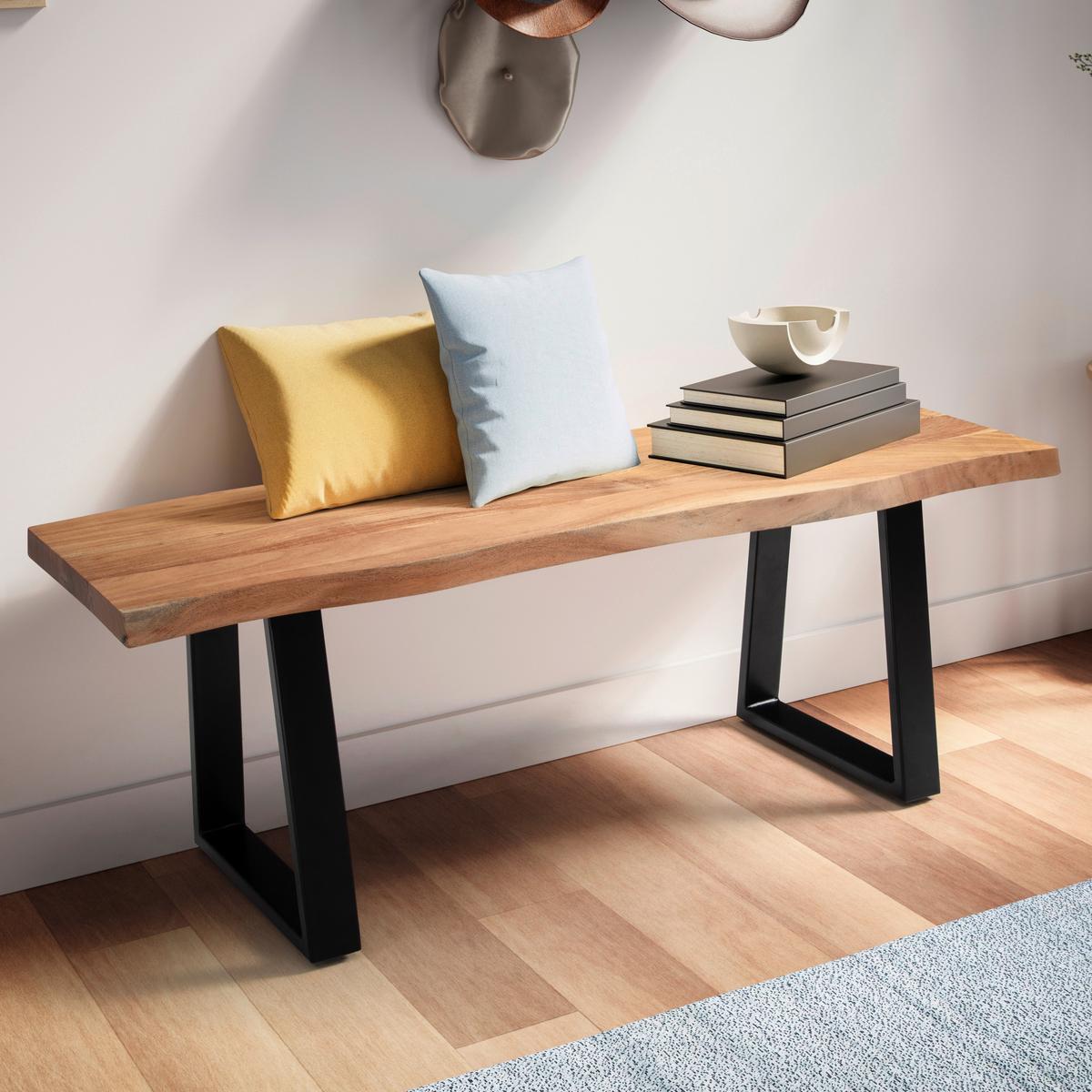 GARDEROBENBANK GARDEROBENBANK - Hellbraun/Schwarz, Design, Holz/Metall (120/40/45,5cm) - MID.YOU
